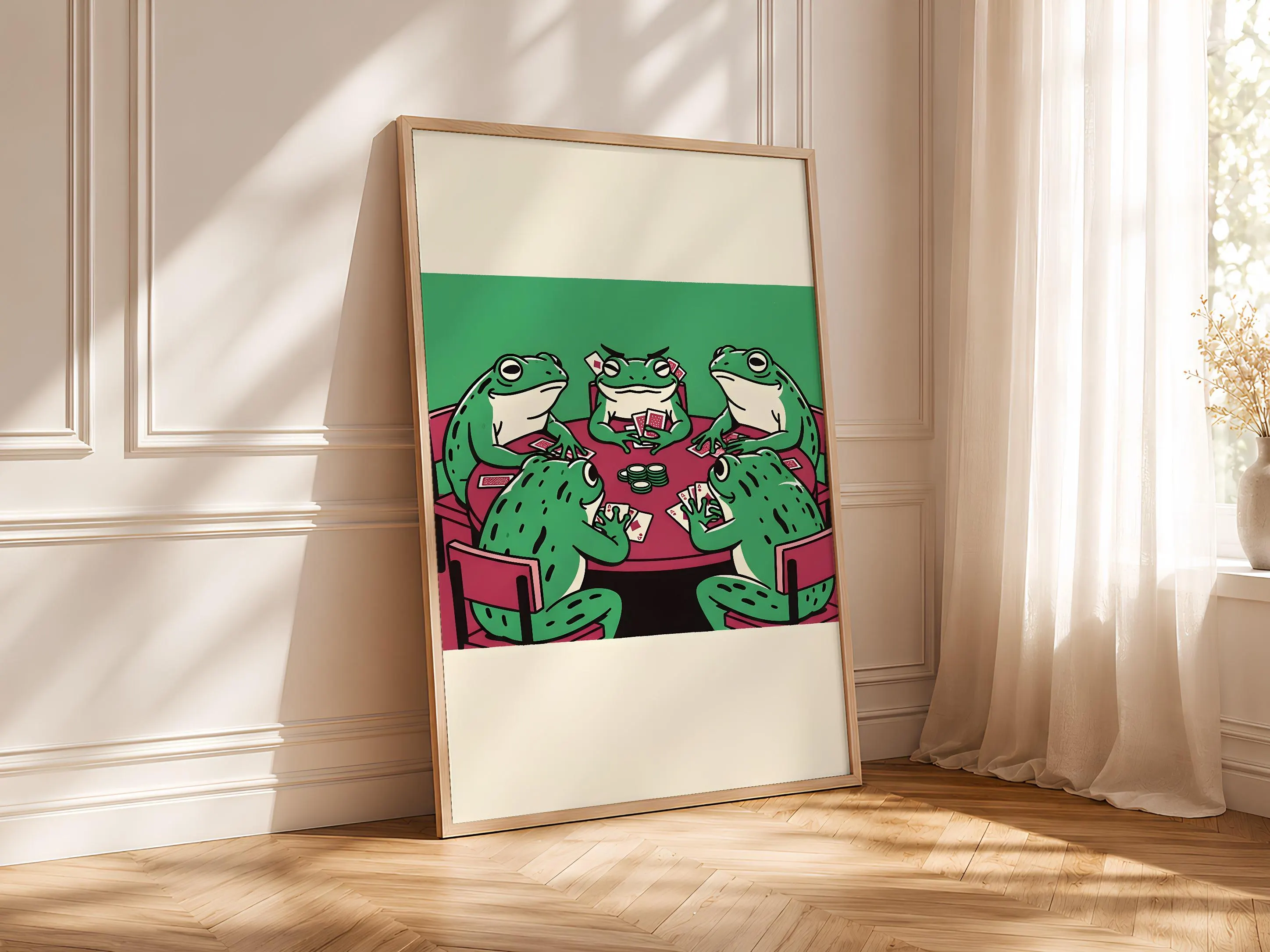 Frogs Playing Cards Art Print, Funny Animal Poster, Retro Game Room Wall Art, Quirky Home Bar Decor, Housewarming Gift – Calm Wall Art by Artsify thumbnail 4