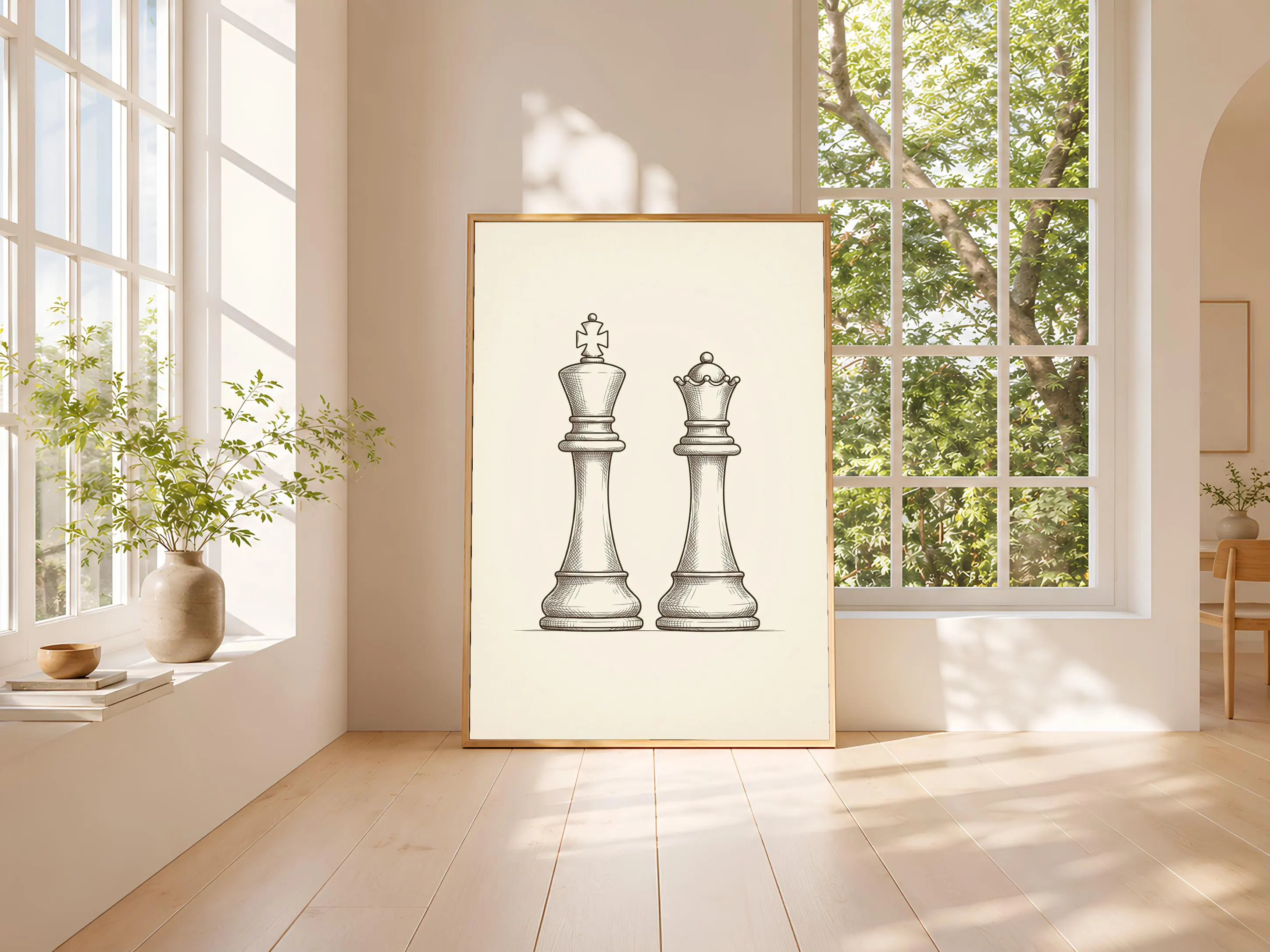 Chess King and Queen Line Art Print, Ink Sketch, Game Room Poster, Living Room Decor, Chess Gift – Calm Wall Art by Artsify thumbnail 3
