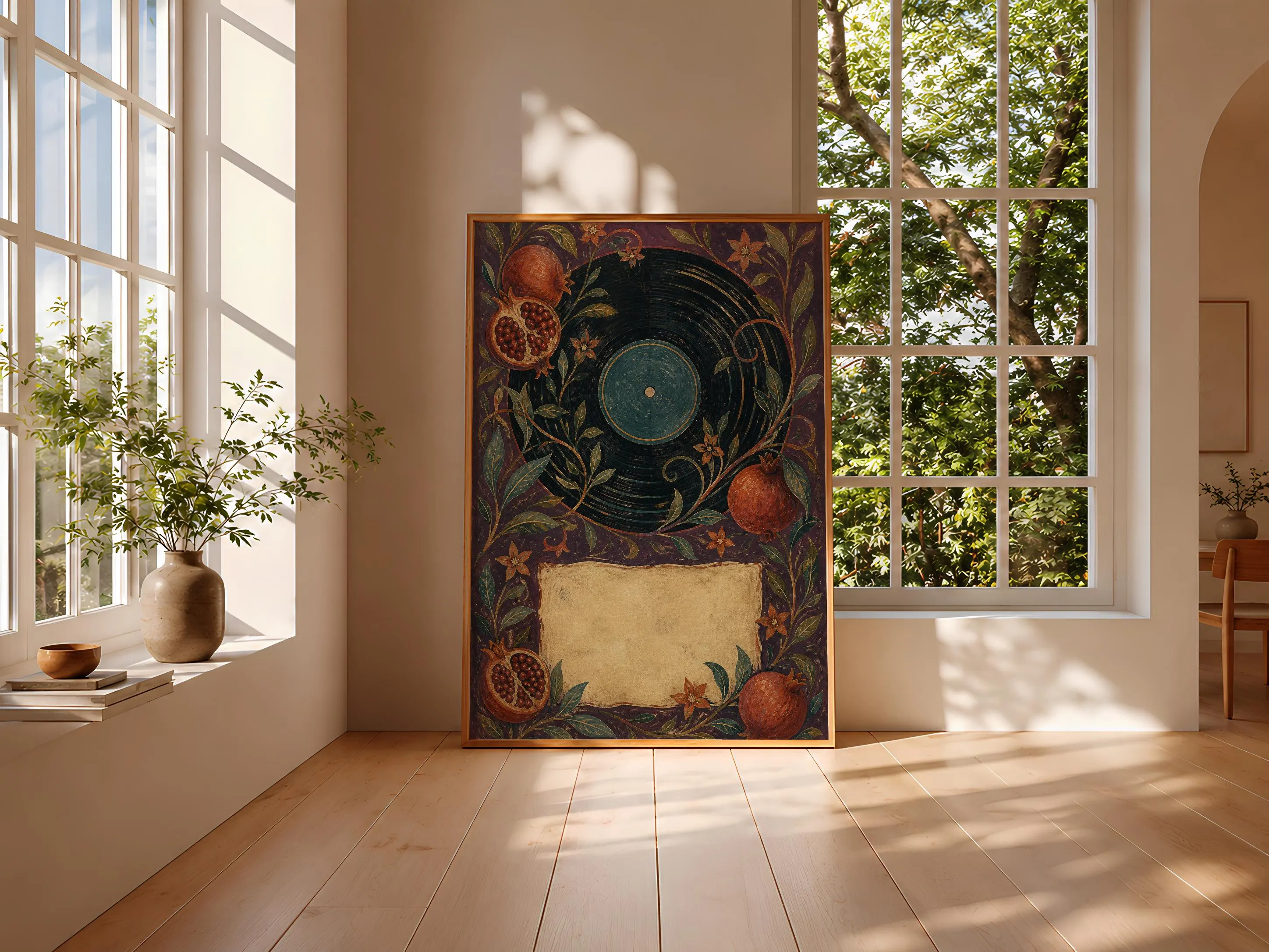 Pomegranate Wall Art, Arts and Crafts Botanical Painting, Vinyl Record Kitchen Decor – Calm Wall Art by Artsify thumbnail 3
