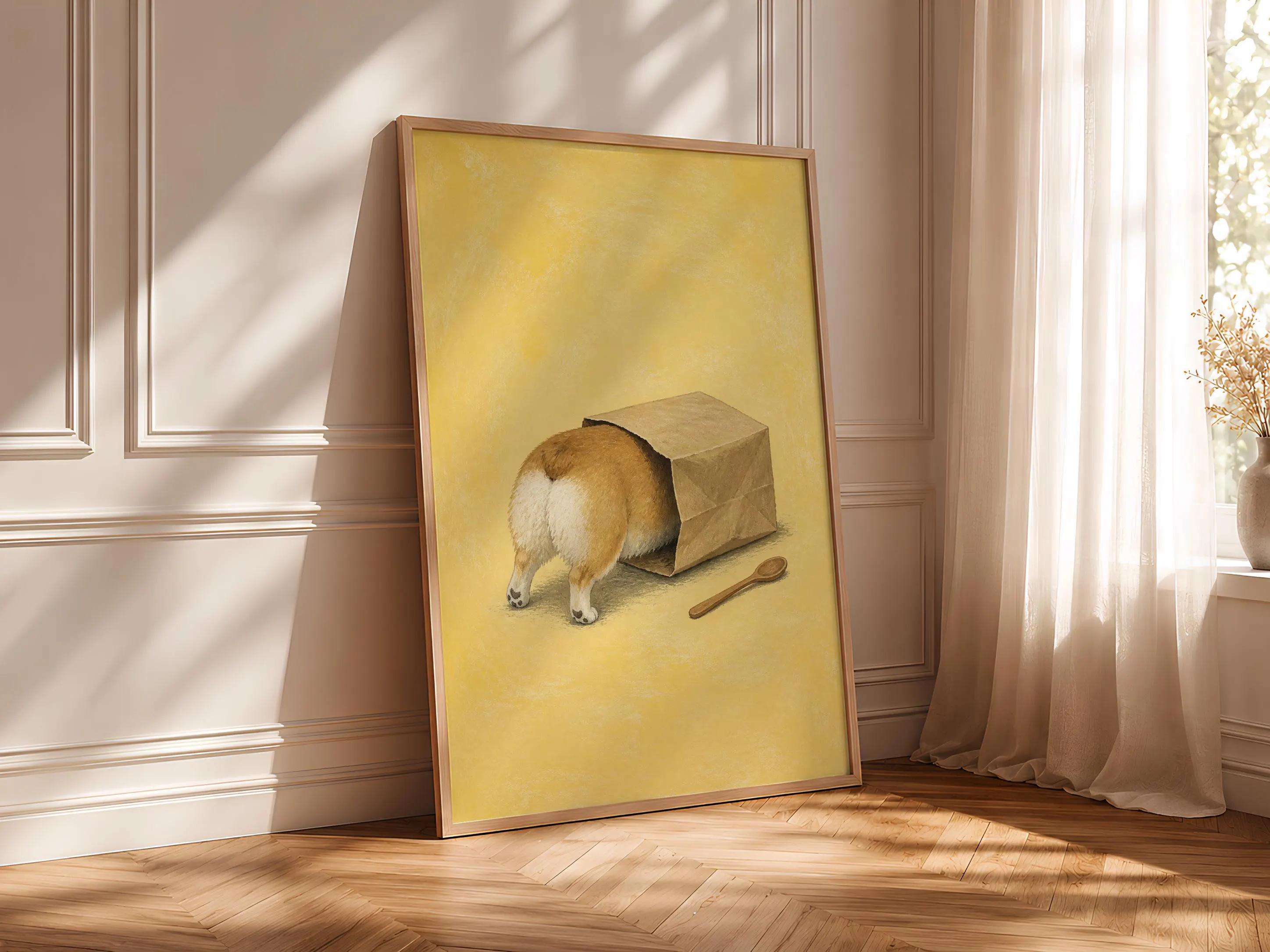 Funny Corgi Kitchen Art, Dog in Grocery Bag, Minimalist Pet Print – Calm Wall Art by Artsify thumbnail 4
