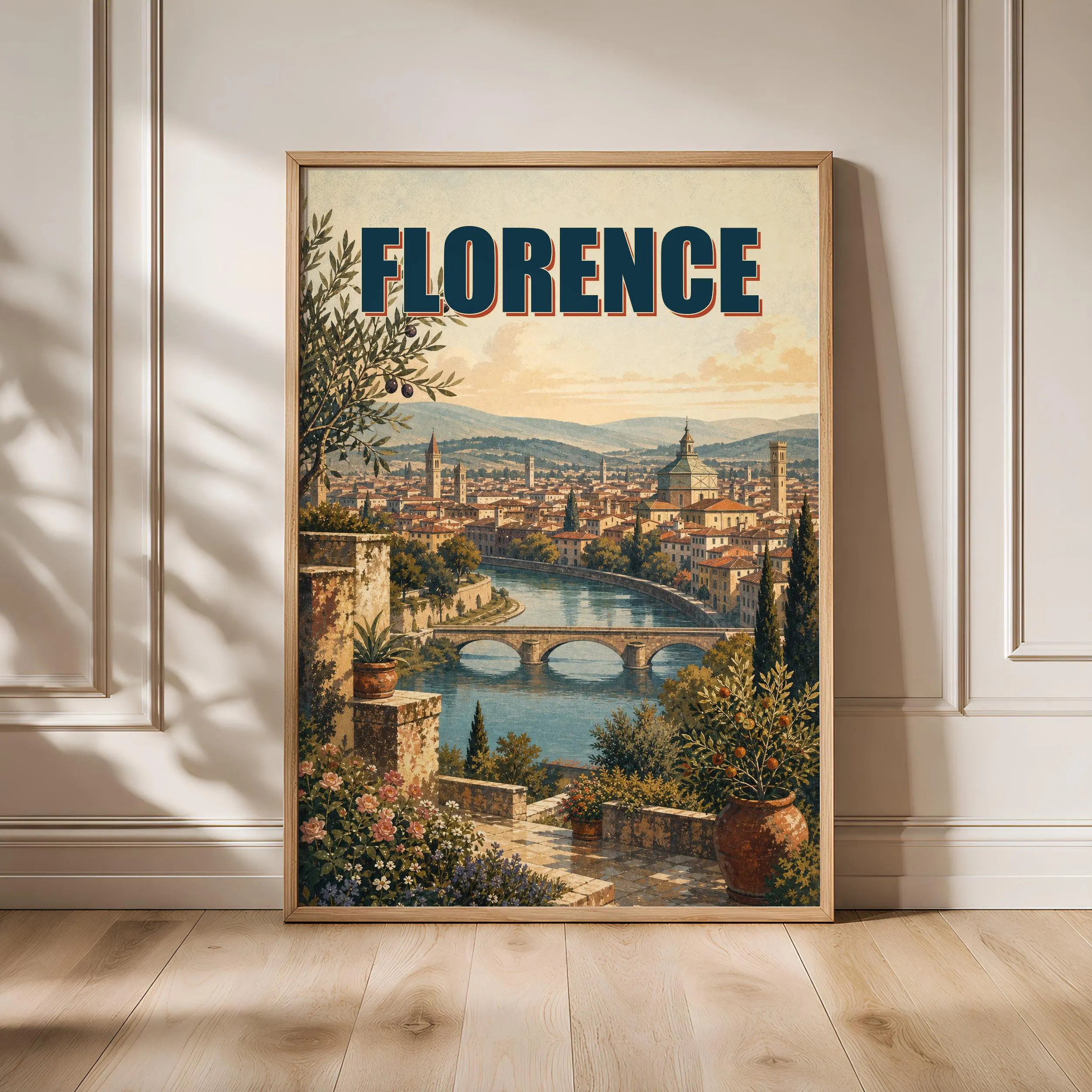 Florence Travel Poster Print, Vintage Skyline Wall Art, Bold Typography Poster, City Name Wall Decor, Housewarming Gift – Calm Wall Art by Artsify