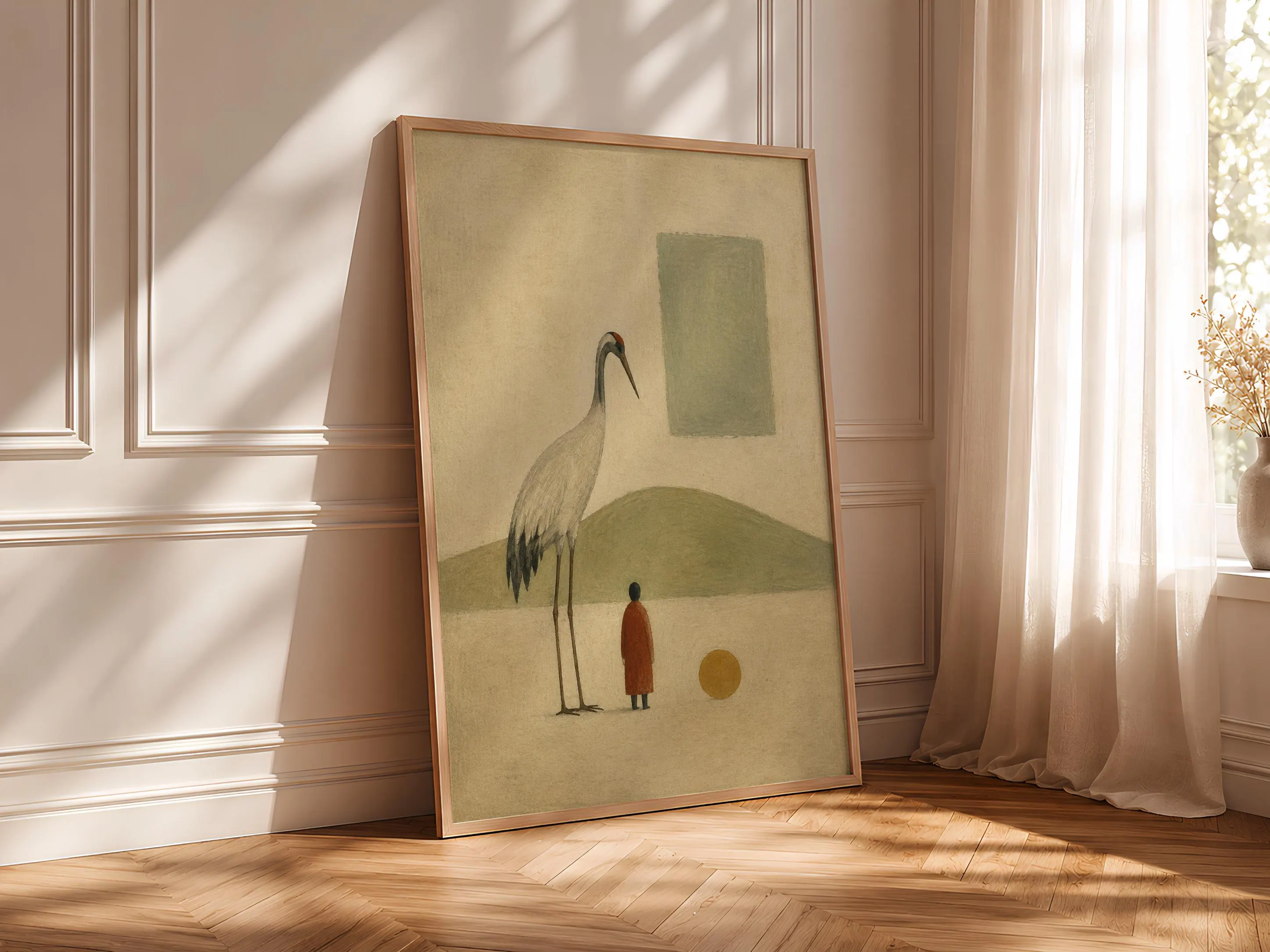 Crane Circle Wall Art, Naive Folk Painting – Calm Wall Art by Artsify thumbnail 4