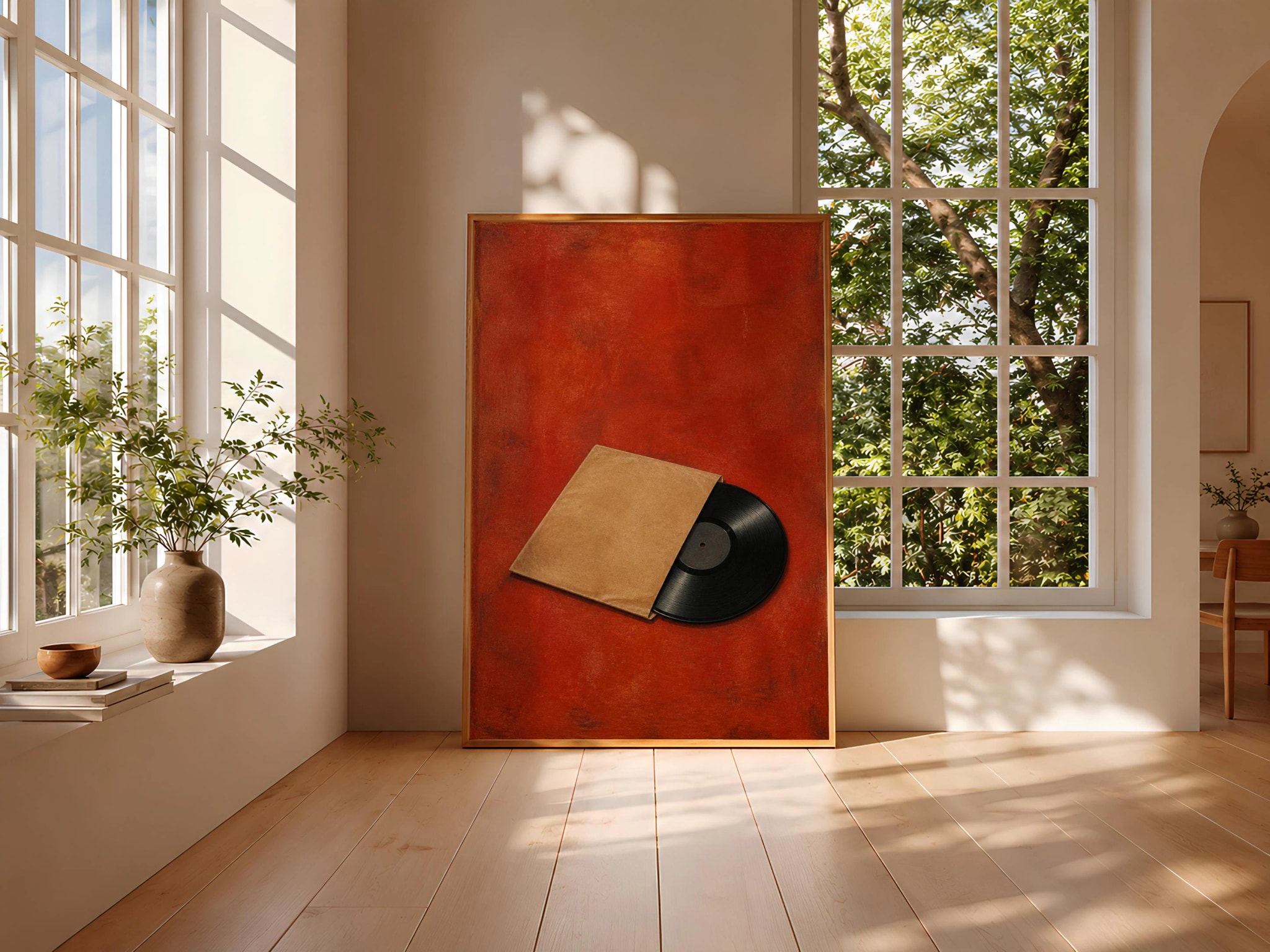 Vinyl Record Sleeve Print, Burnt Sienna Minimalist Music Art, Retro Album Poster, Housewarming Gift – Calm Wall Art by Artsify thumbnail 3