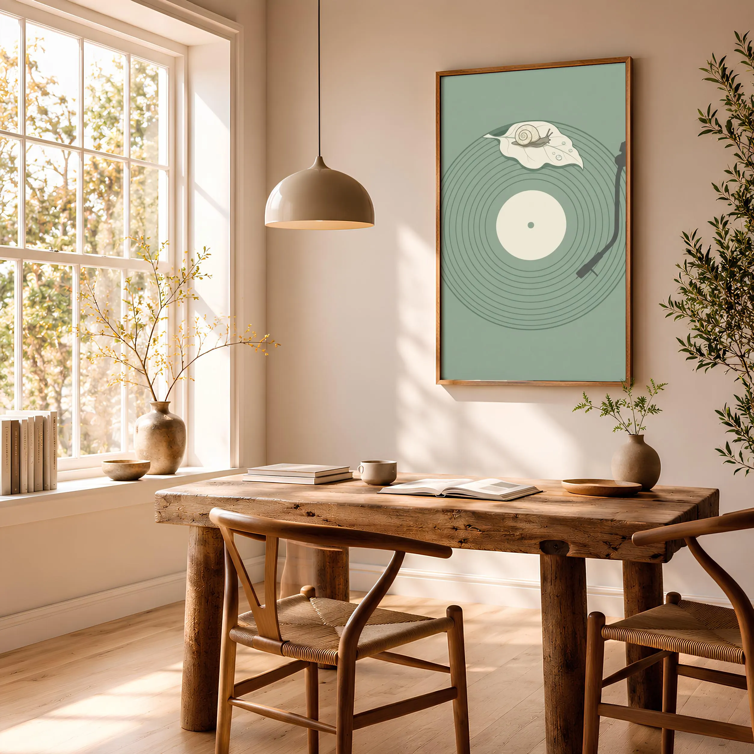 Snail Vinyl Record Print, Japanese Garden Music Poster, Sage Green Wall Art, Whimsical Gift – Calm Wall Art by Artsify thumbnail 2