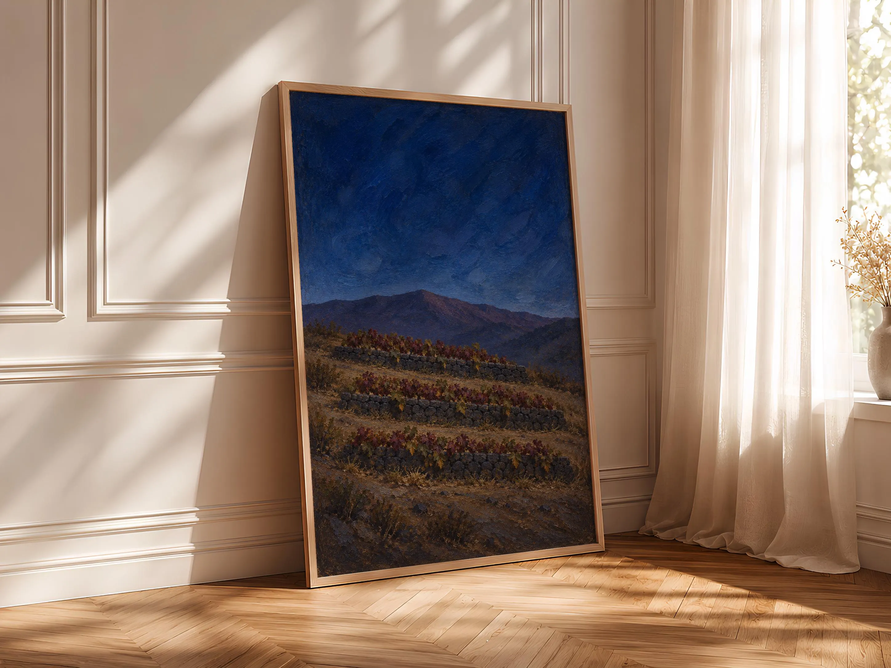 Vineyard Wall Art, Moody Blue Hour Oil Painting, Wine Cellar Decor – Calm Wall Art by Artsify thumbnail 4