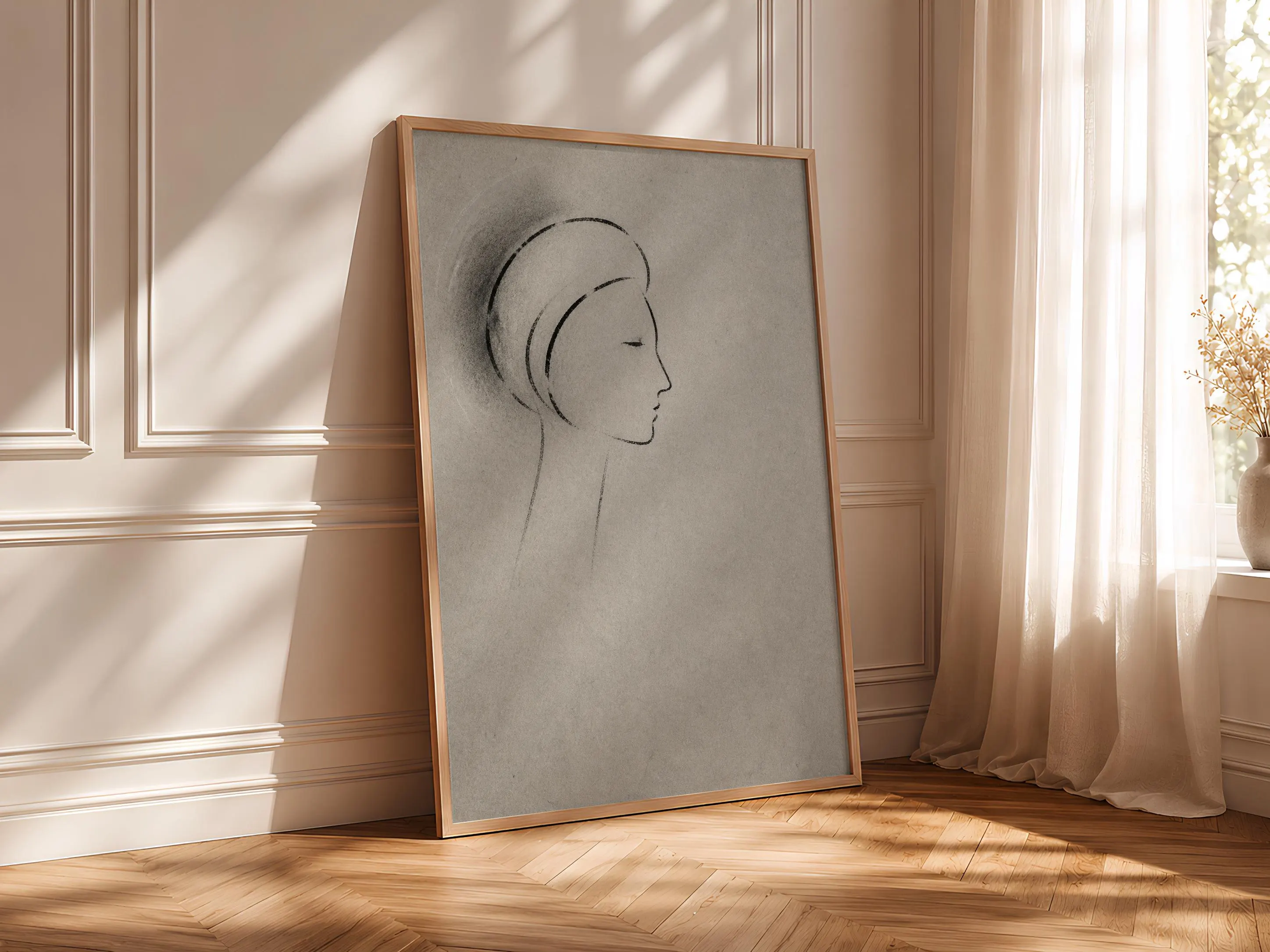 Minimalist Charcoal Portrait Print, Line Art Wall Art, Warm Grey Poster, Housewarming Gift – Calm Wall Art by Artsify thumbnail 4