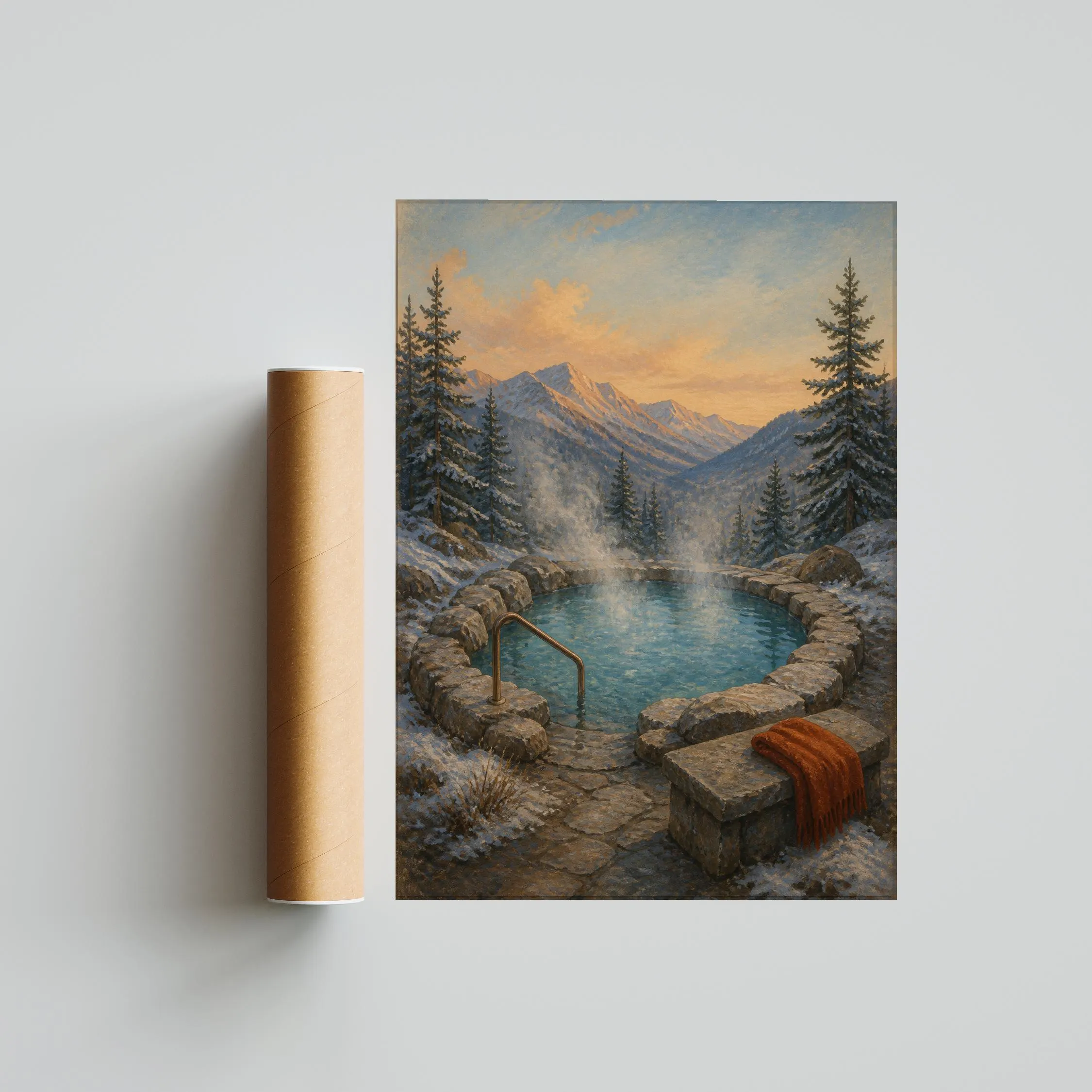 Alpine Thermal Pool Print, Vintage Swimming Wall Art, Mountain Spa Poster, Retro Bath Decor, Housewarming Gift – Calm Wall Art by Artsify thumbnail 5
