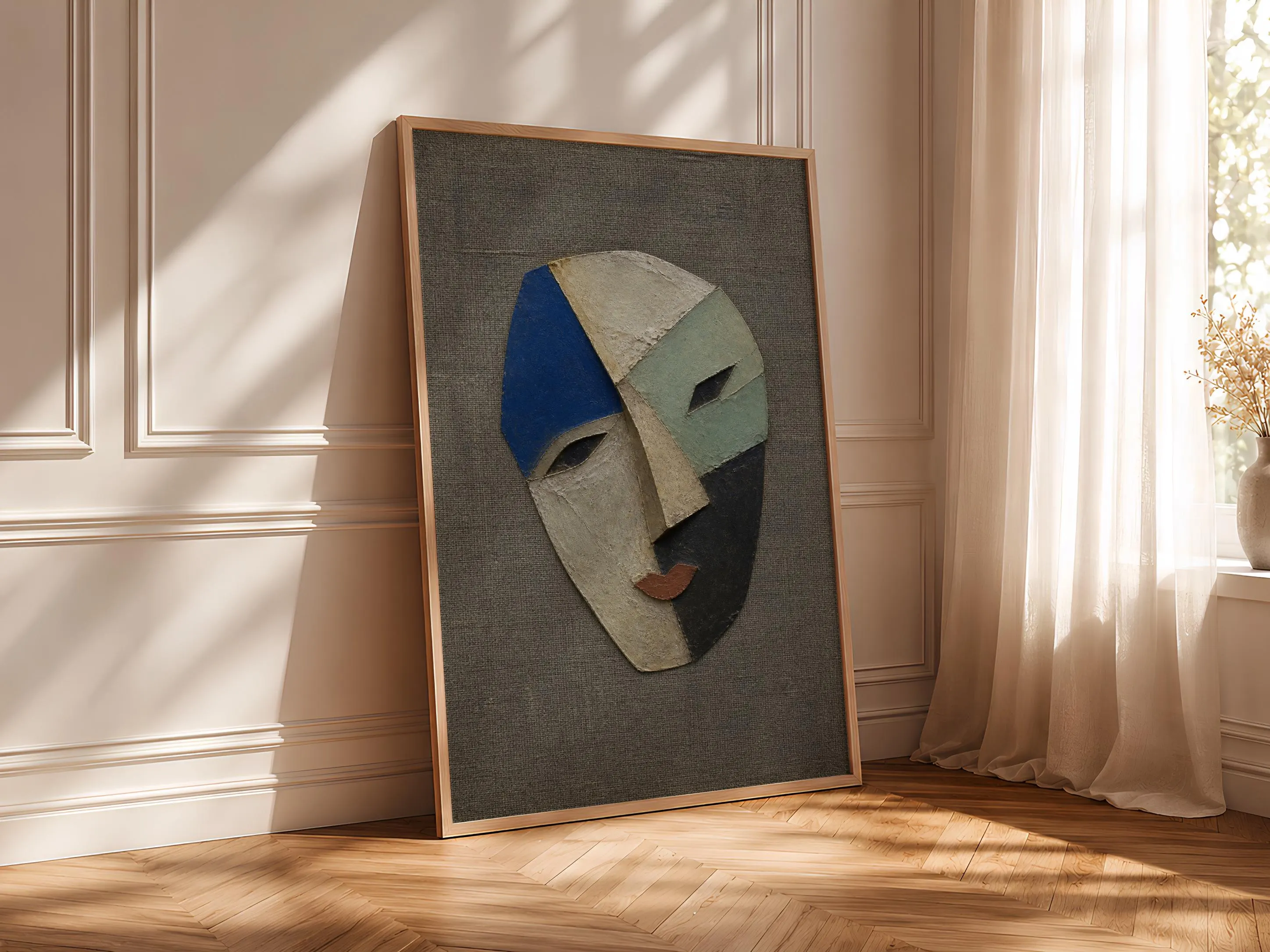 Cubist Portrait Wall Art, Cobalt Geometric Face Painting Print – Calm Wall Art by Artsify thumbnail 4
