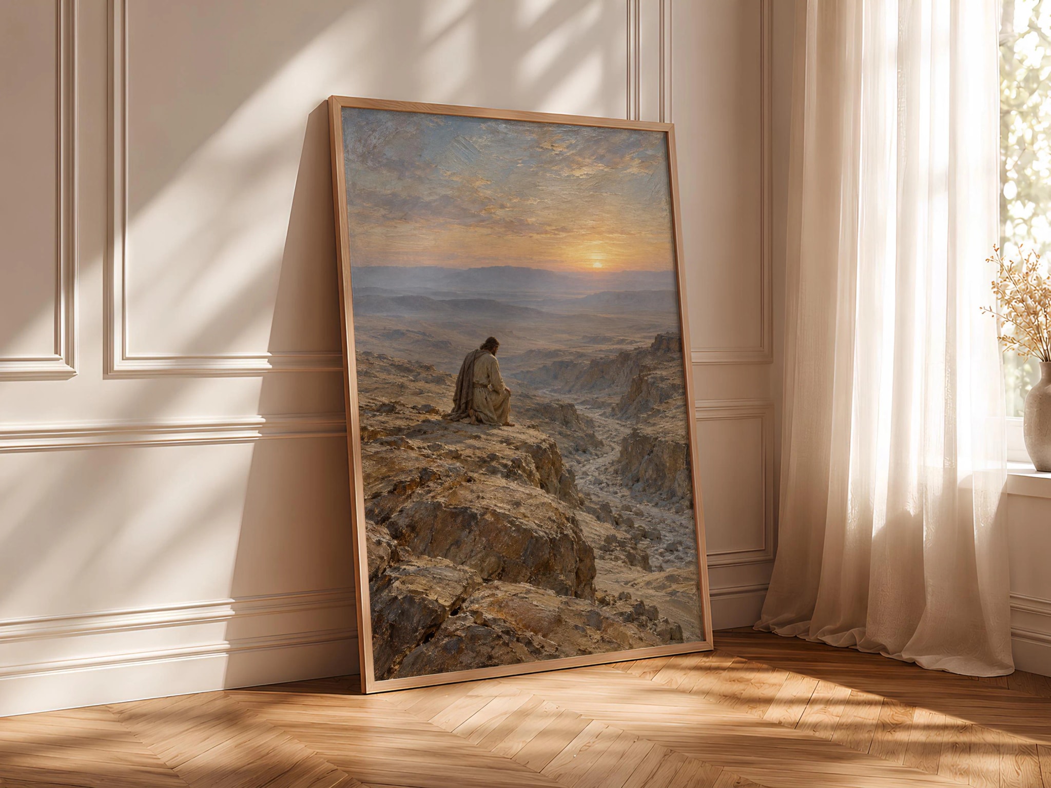 Jesus in the Wilderness Wall Art, Moody Desert Oil Painting – Calm Wall Art by Artsify thumbnail 4