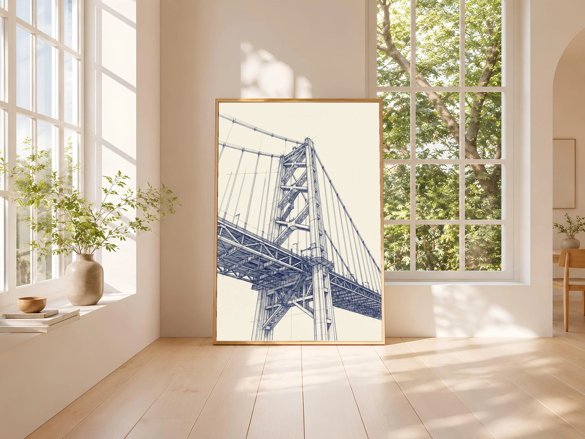 Suspension Bridge Line Art Print, Architectural Ink Sketch, Modern Poster, Office Decor, Housewarming Gift – Calm Wall Art by Artsify thumbnail 3