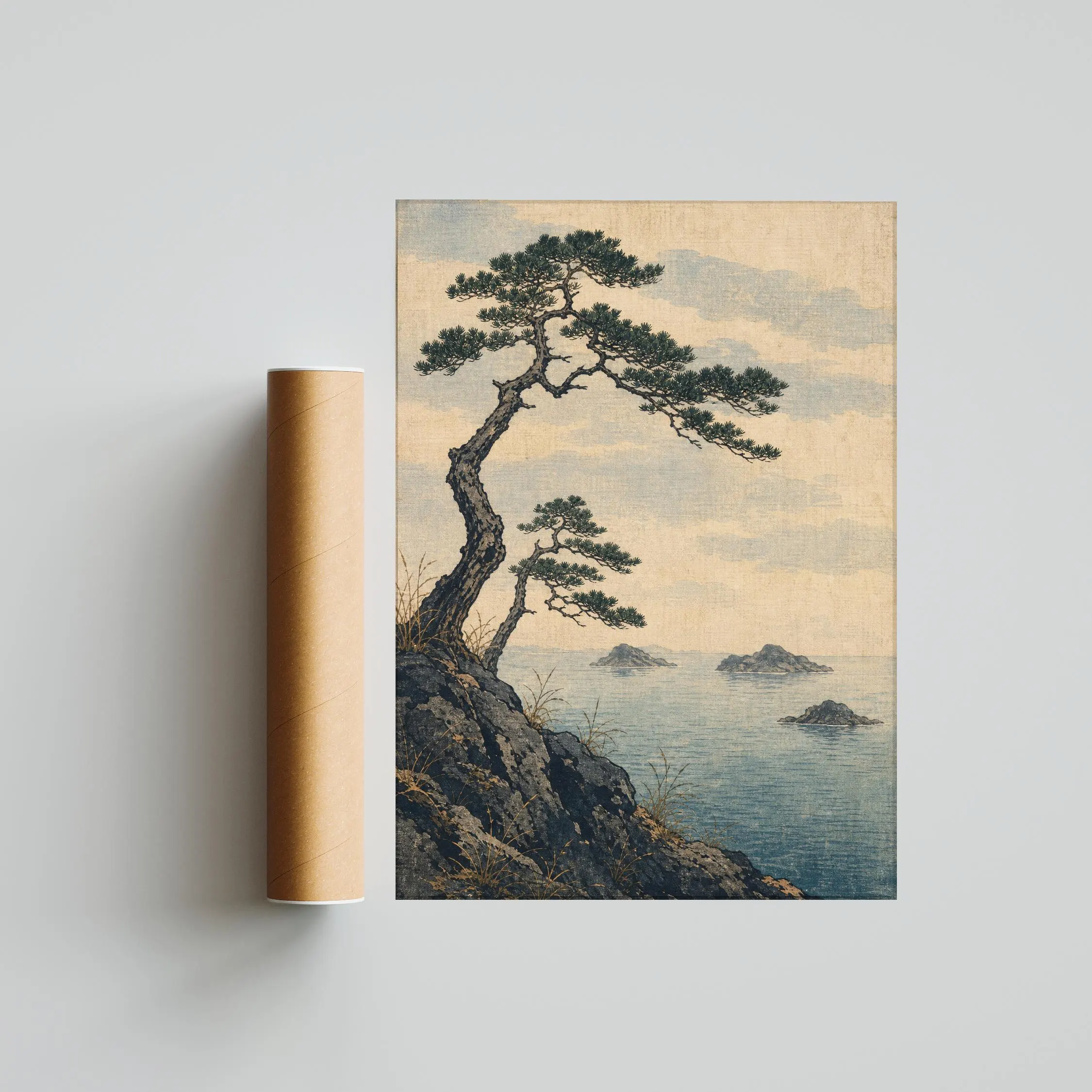 Japanese Coastal Pine Print, Indigo Seascape Wall Art, Wind Bent Pine Poster, Japandi Ocean Decor, Housewarming Gift – Calm Wall Art by Artsify thumbnail 5