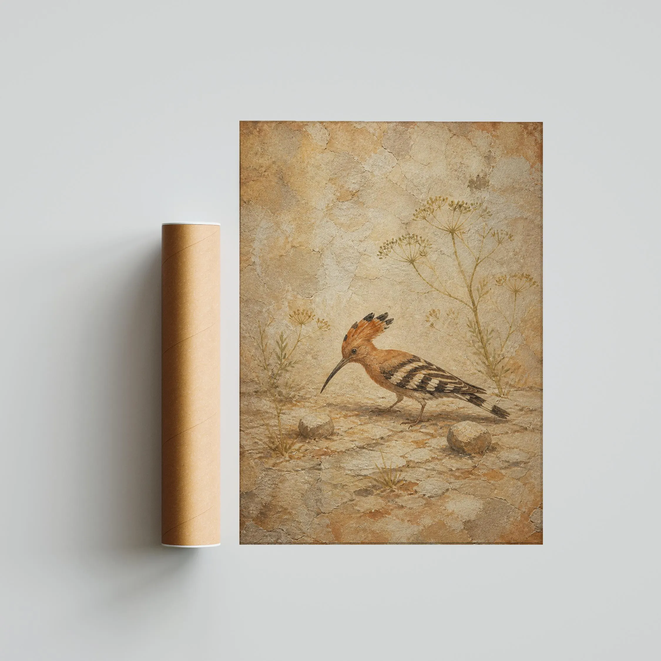 Hoopoe Bird Fresco Print, Mediterranean Wildlife Wall Art, Vintage Fennel Poster, Rustic Villa Decor, Housewarming Gift – Calm Wall Art by Artsify thumbnail 5