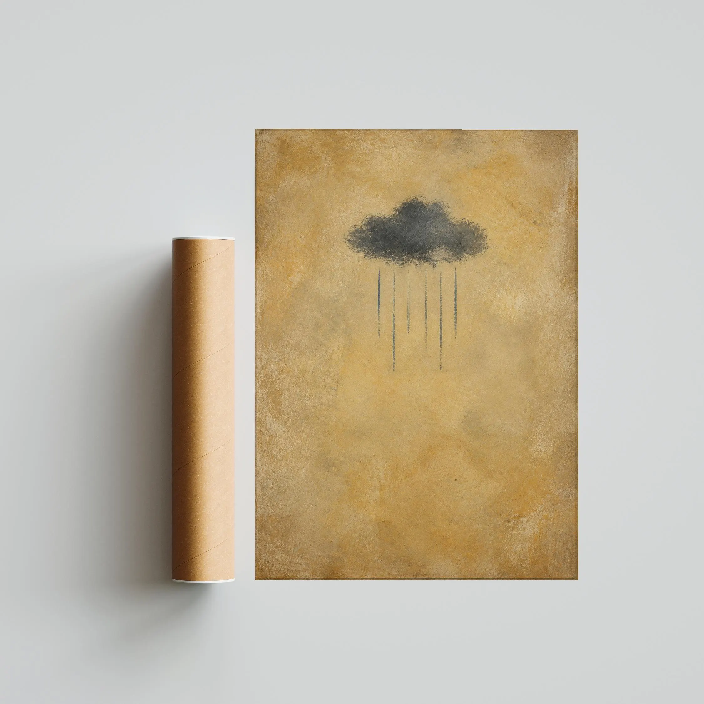 Rain Cloud Wall Art, Minimalist Storm Sky Painting, Warm Ochre Boho Print – Calm Wall Art by Artsify thumbnail 5