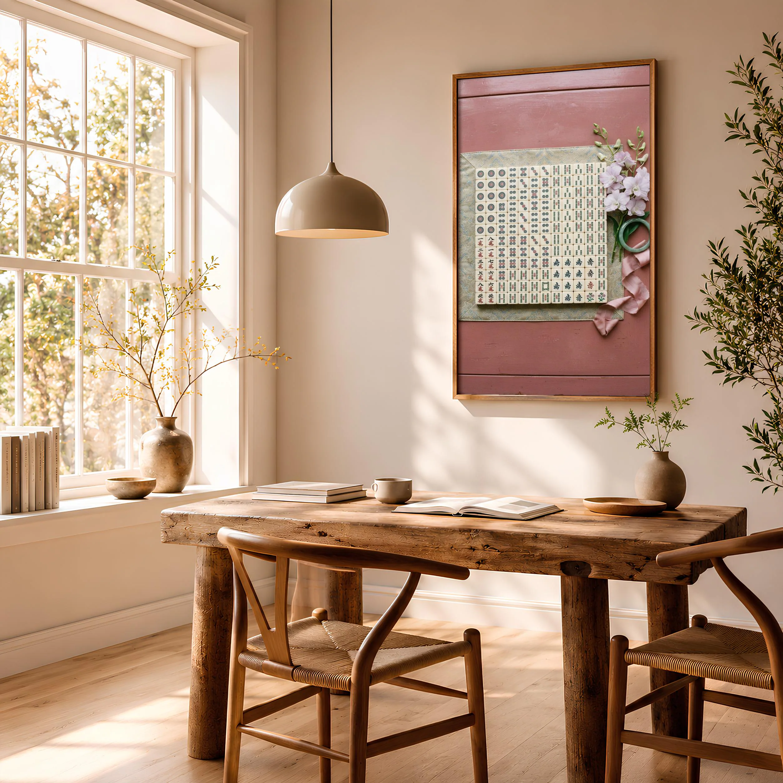 Mahjong Orchid Still Life Print, Chinoiserie Game Room Poster, Dusty Rose Wall Art, Housewarming Gift – Calm Wall Art by Artsify thumbnail 2