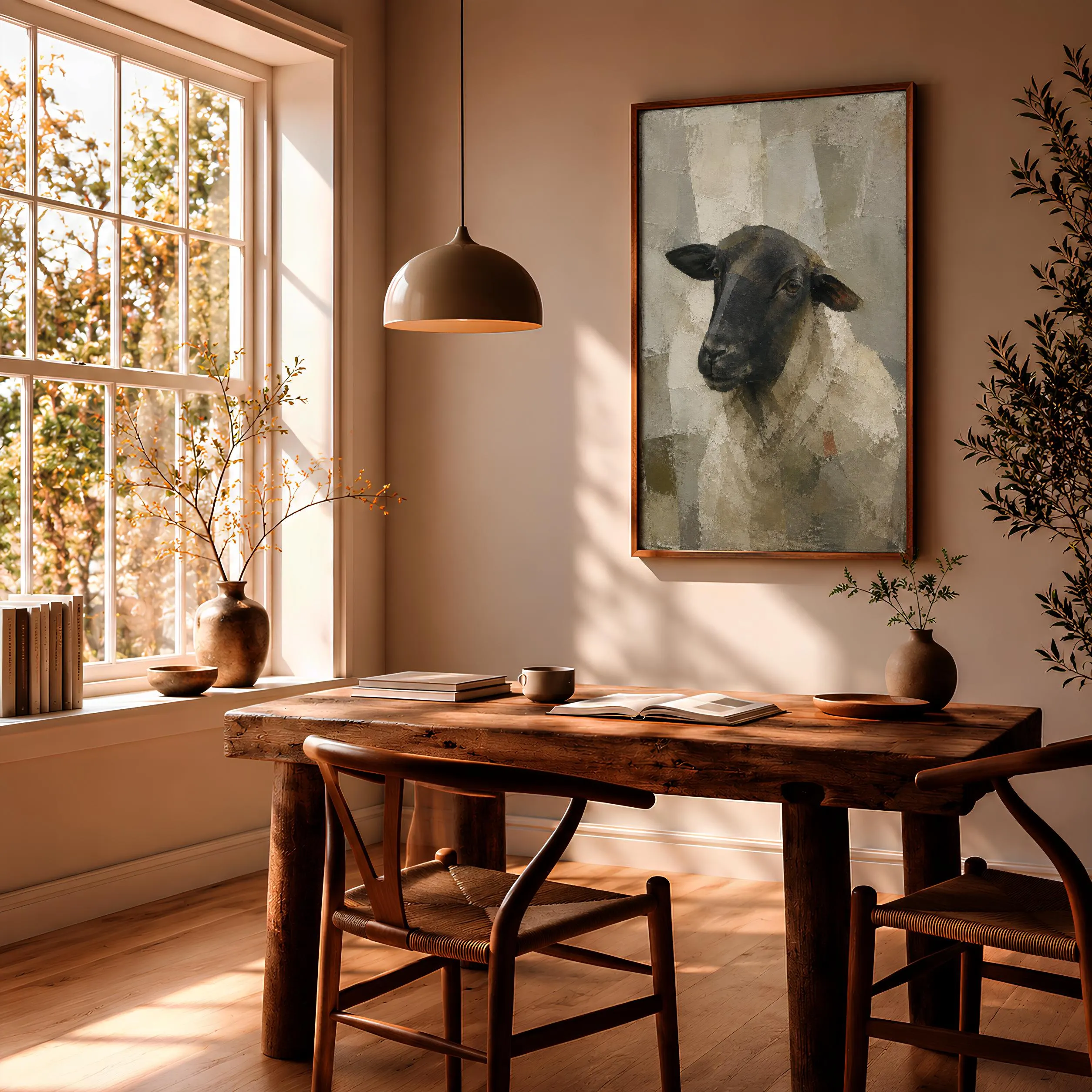 Black-Faced Sheep Wall Art, Geometric Animal Oil Painting – Calm Wall Art by Artsify thumbnail 2