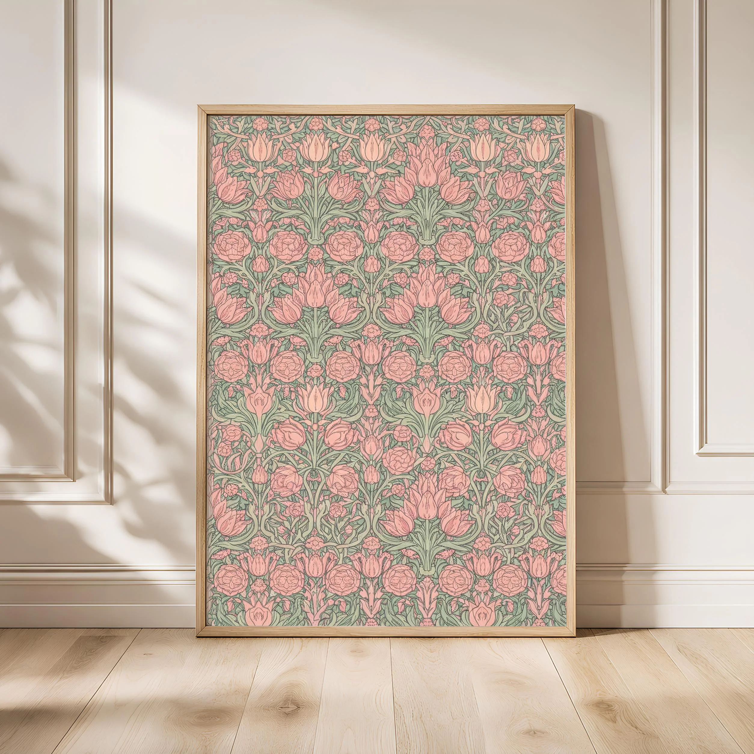 William Morris Style Print, Arts and Crafts Tulip Poster, Rose Trellis Wall Art, Living Room Decor, Housewarming Gift – Calm Wall Art by Artsify