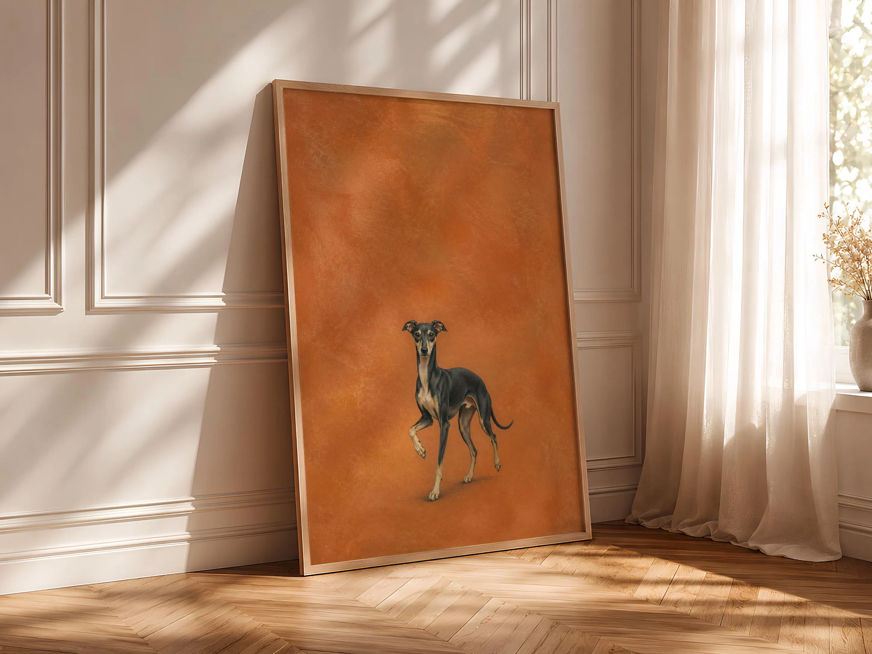 Italian Greyhound Wall Art, Apricot Tempera Dog Painting, Vintage Sighthound Print, Housewarming Gift – Calm Wall Art by Artsify thumbnail 4