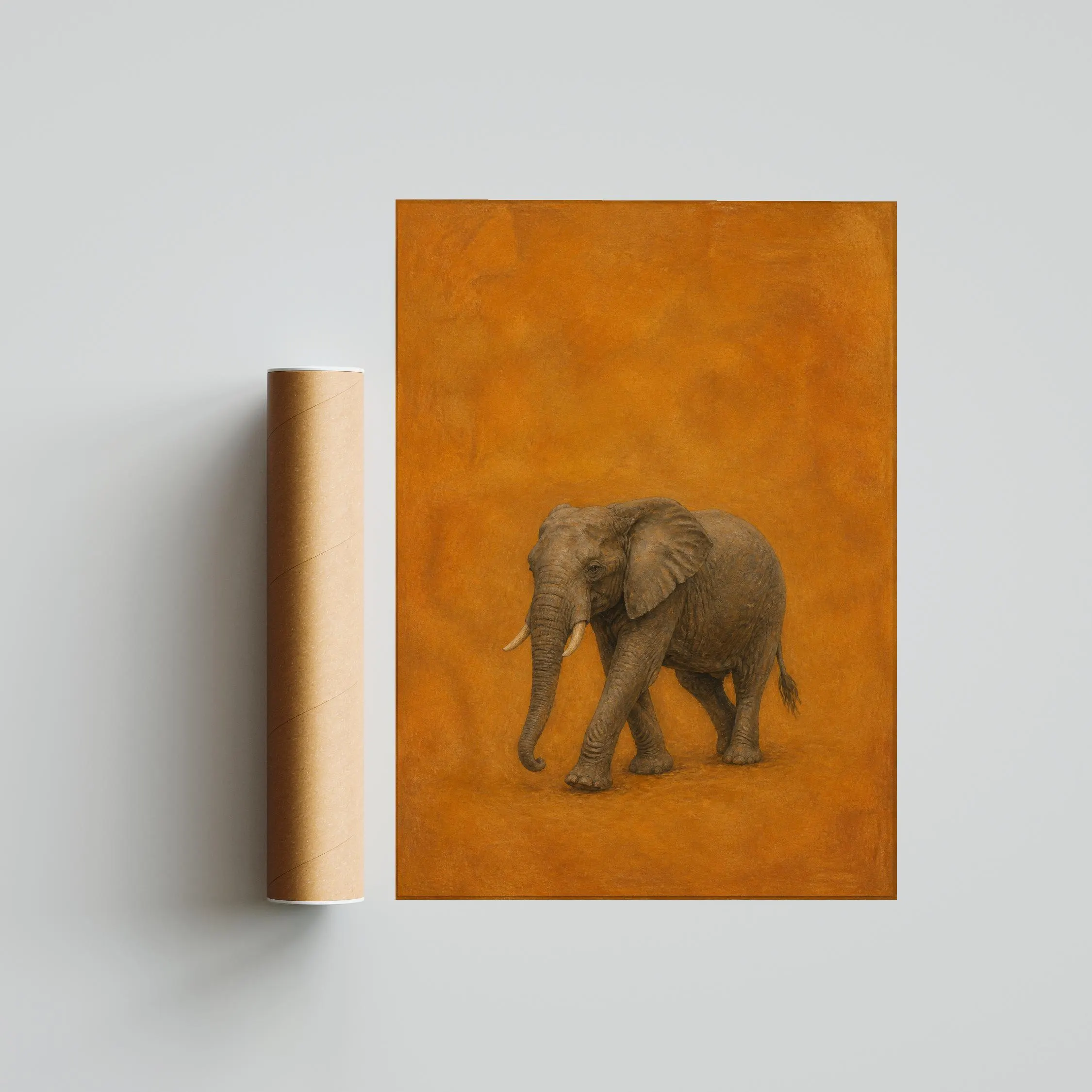 Elephant Wall Art, Marigold Jute Tempera Painting, Minimalist Safari Print, Housewarming Gift – Calm Wall Art by Artsify thumbnail 5