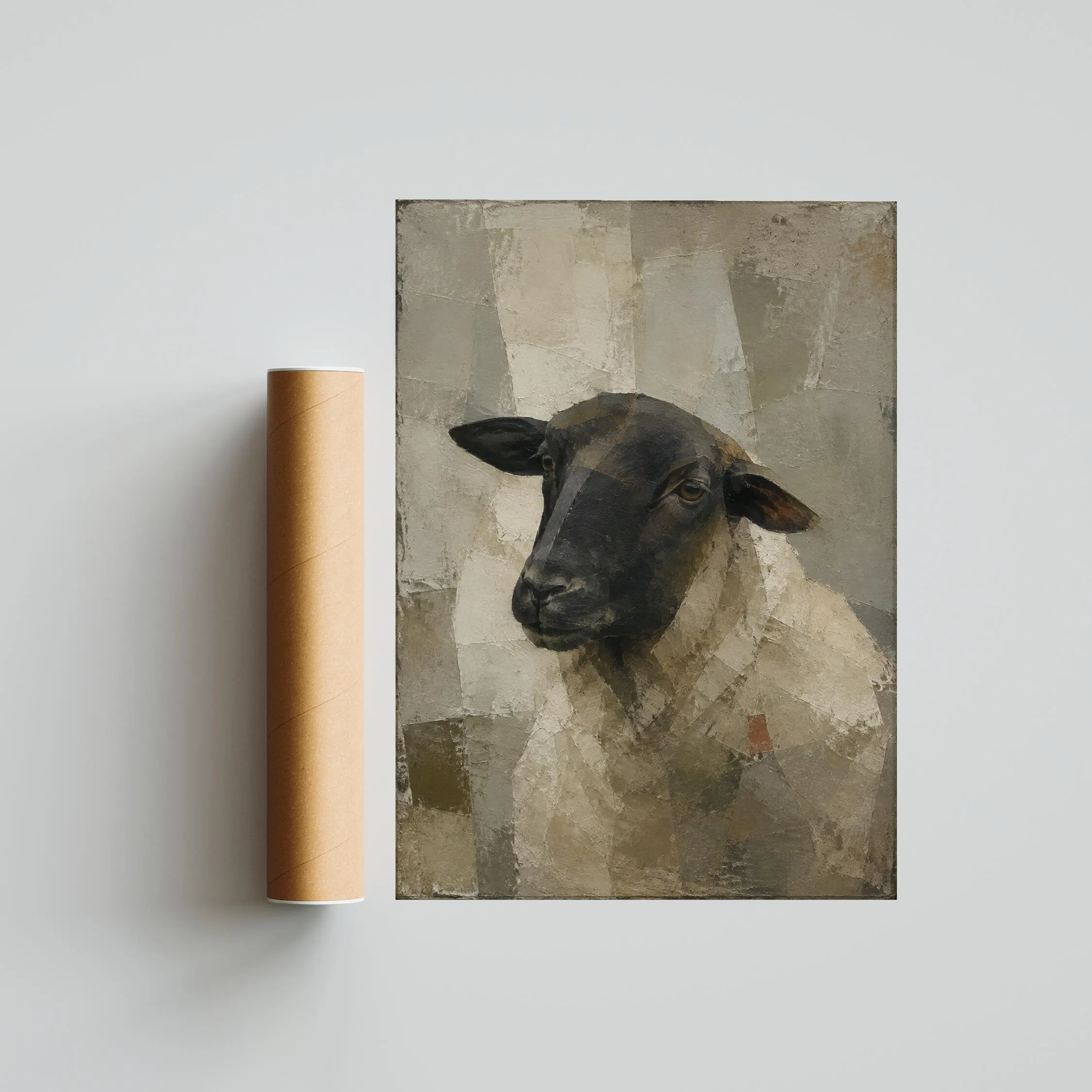 Black-Faced Sheep Wall Art, Geometric Animal Oil Painting – Calm Wall Art by Artsify thumbnail 5