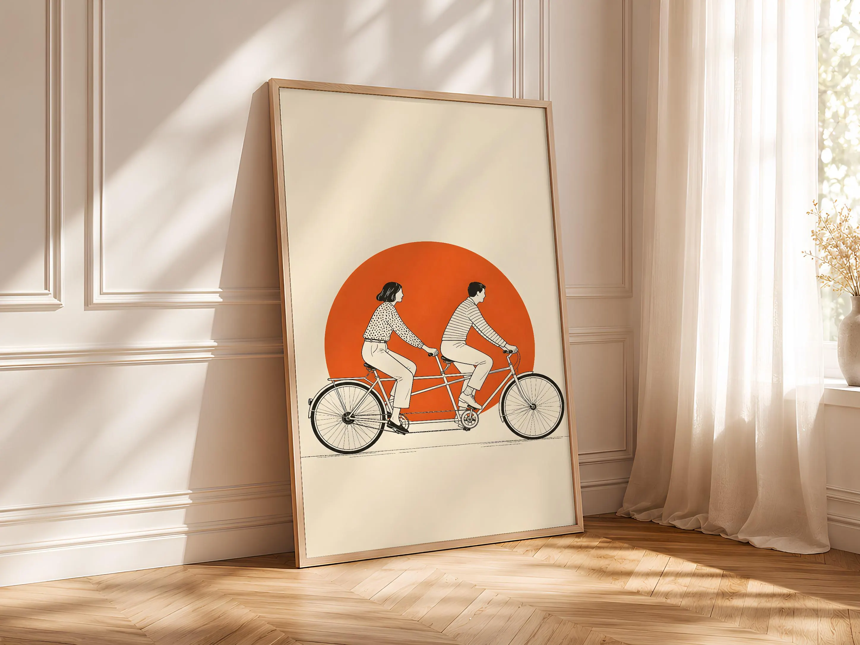 Tandem Bicycle Print, Mid Century Couple Wall Art, Minimalist Line Art Poster, Anniversary Gift, Housewarming Gift – Calm Wall Art by Artsify thumbnail 4
