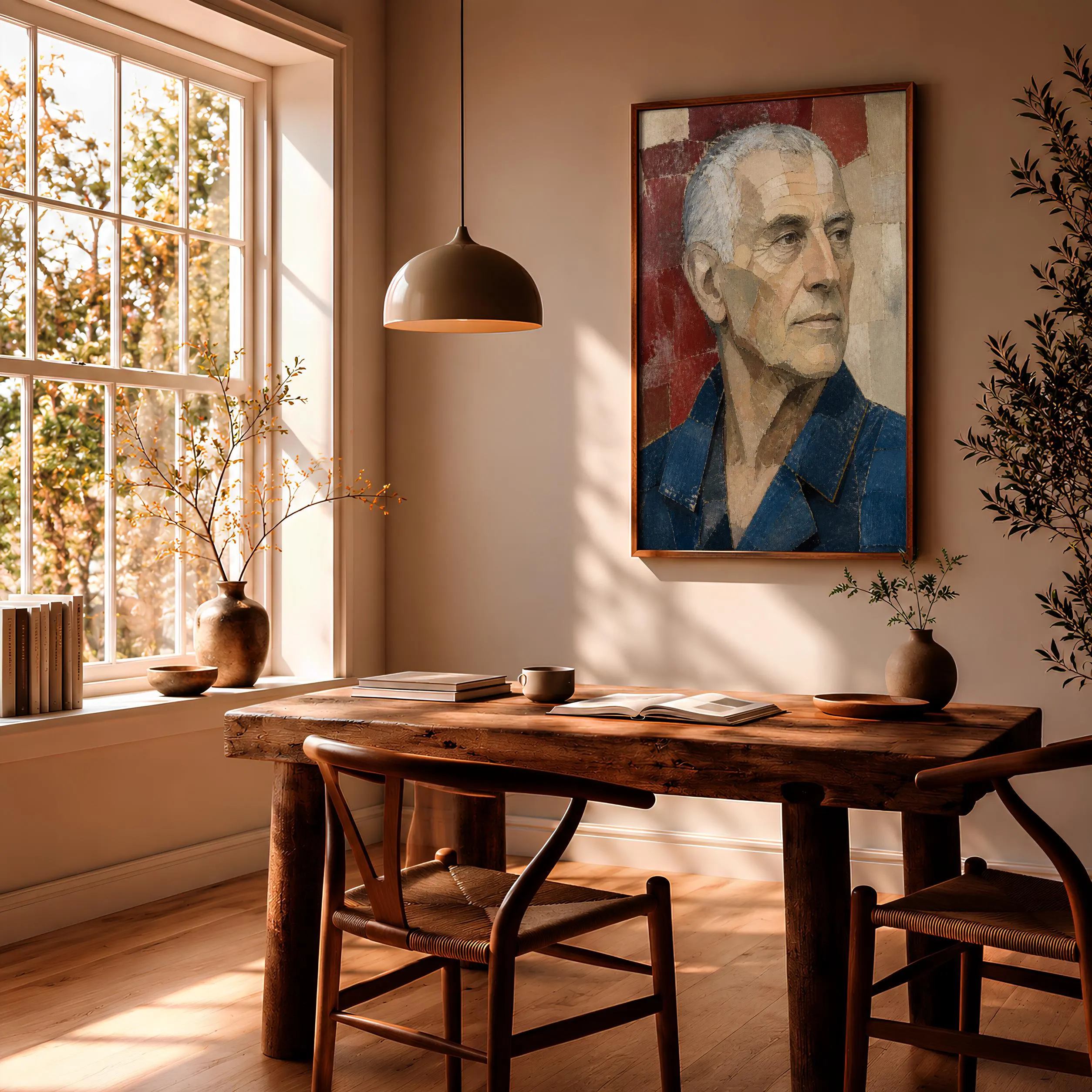 Cubist Man Portrait Print, Painted Paper Wall Art, Lapis Apricot Poster, Housewarming Gift – Calm Wall Art by Artsify thumbnail 2