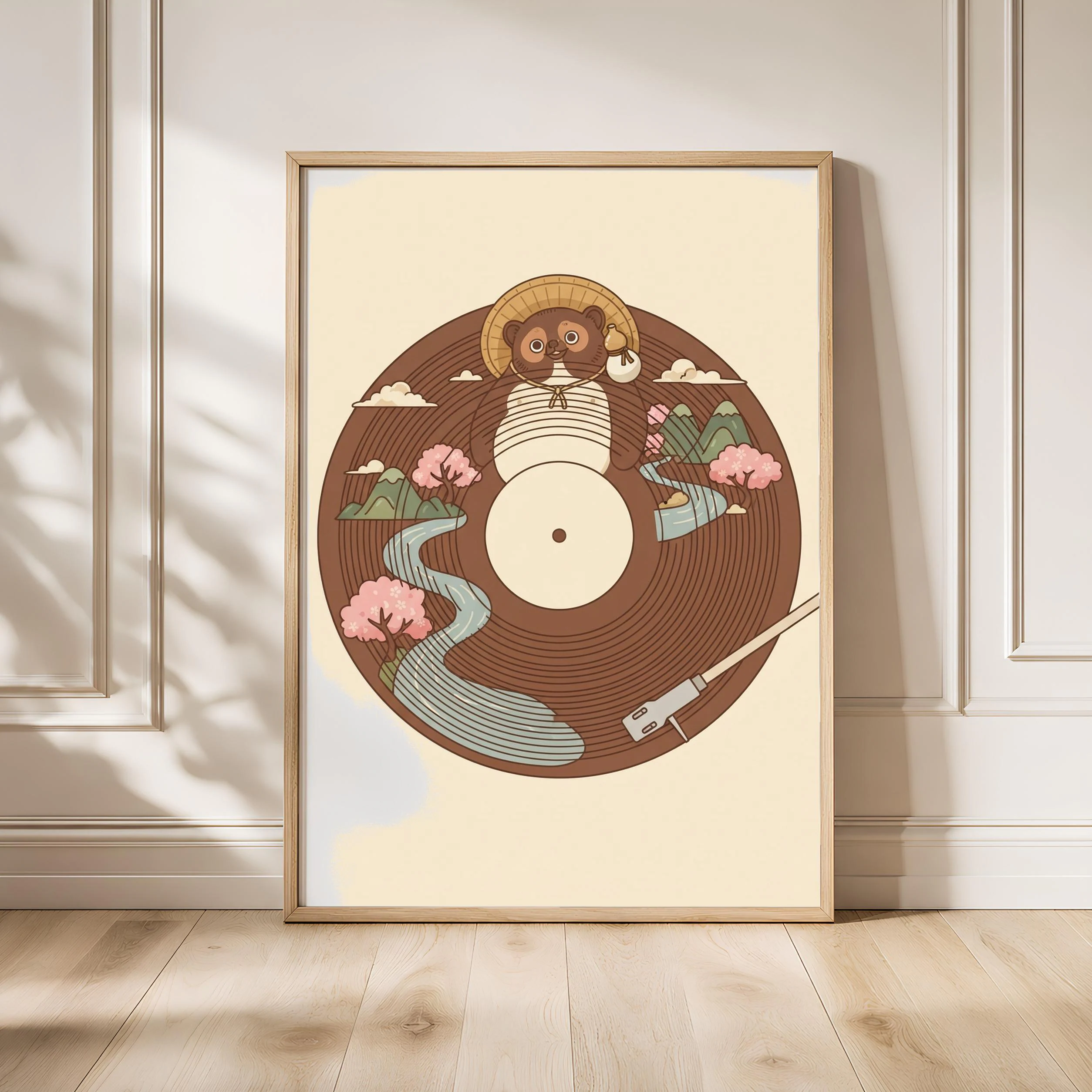 Tanuki Vinyl Record Print, Japanese Folklore Music Poster, Umber Wall Art, Housewarming Gift – Calm Wall Art by Artsify