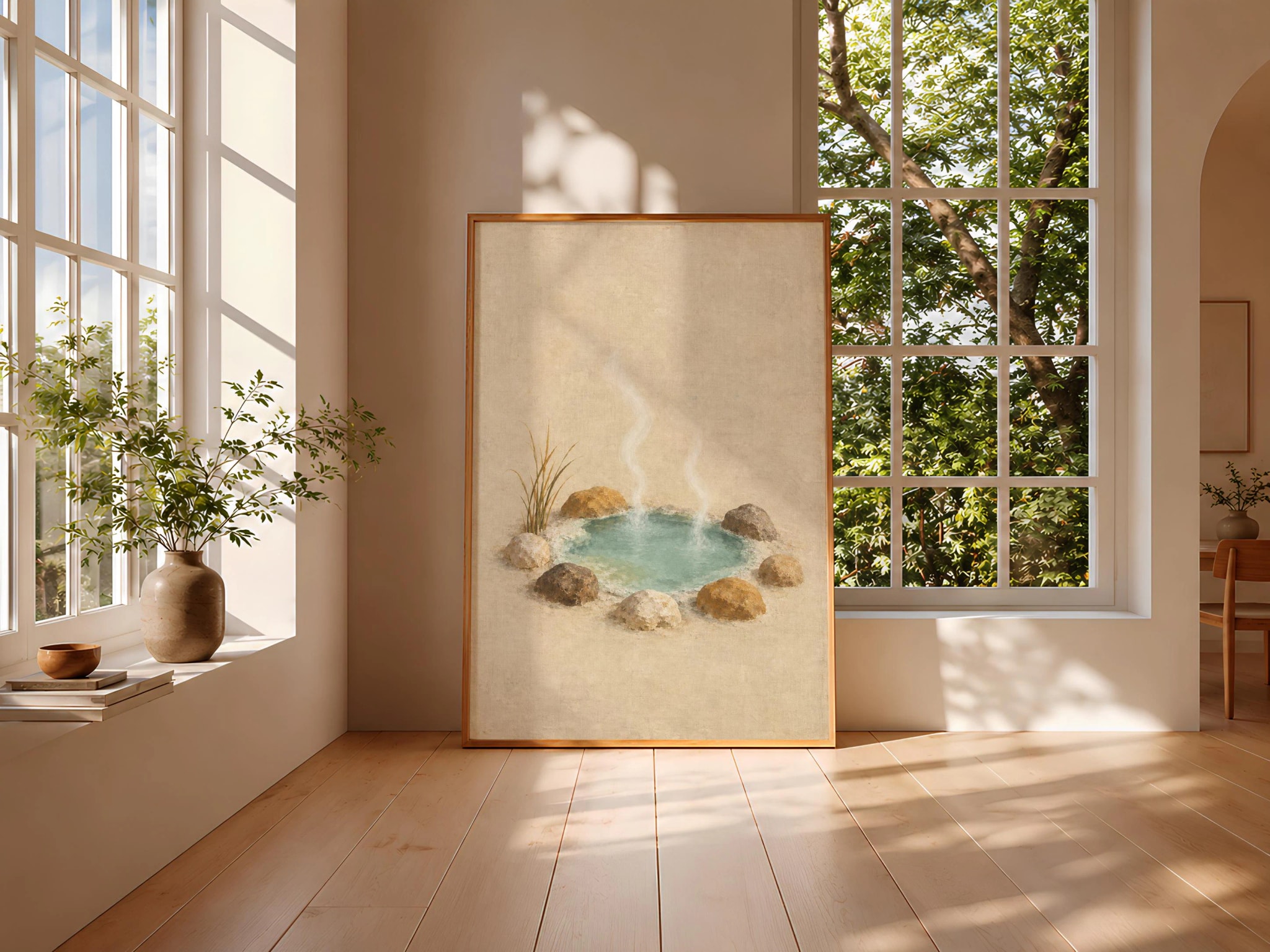 Mineral Spring Wall Art, Warm Wabi Sabi Japandi Landscape Painting – Calm Wall Art by Artsify thumbnail 3