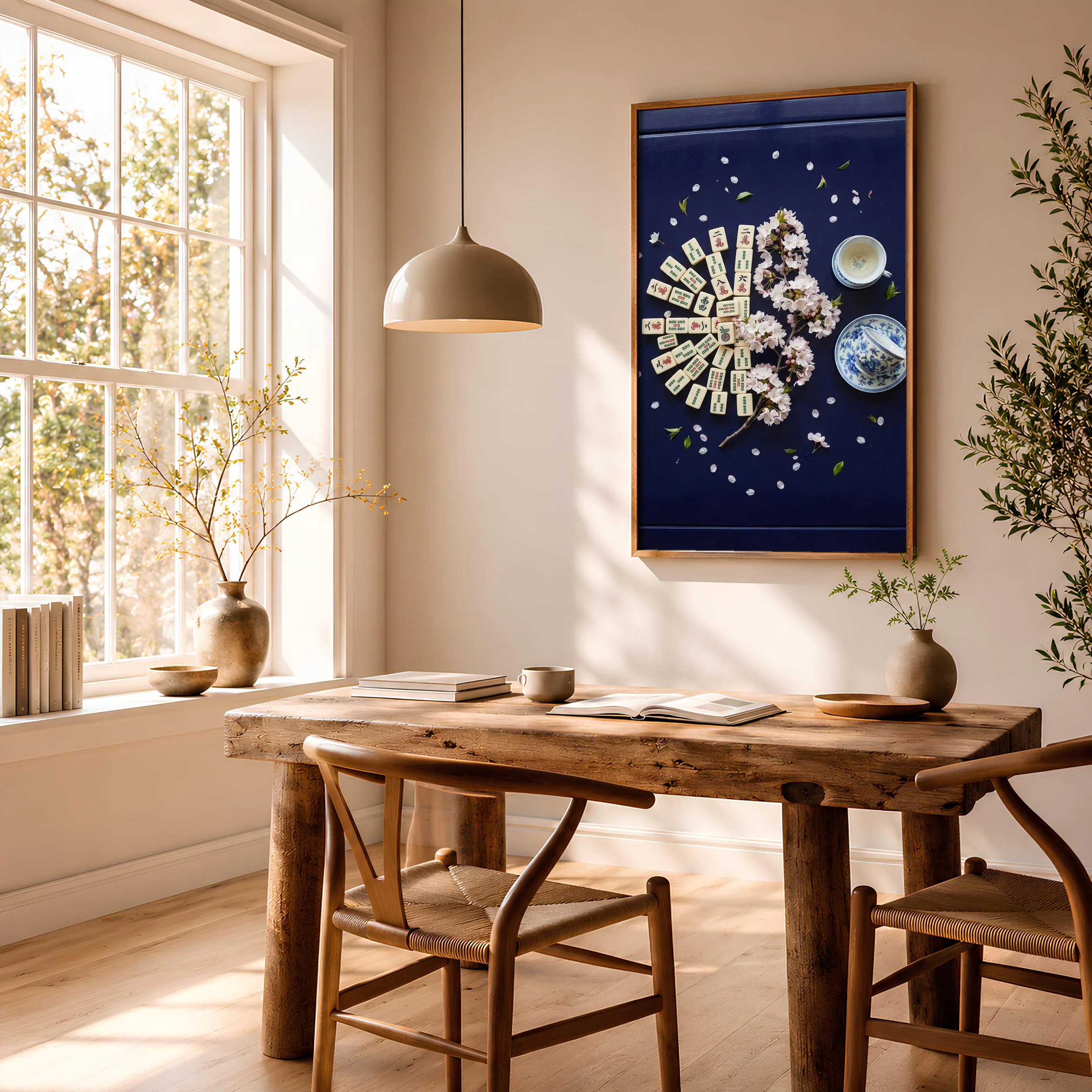 Mahjong Cherry Blossom Print, Chinoiserie Game Room Poster, Indigo Wall Art, Housewarming Gift – Calm Wall Art by Artsify thumbnail 2