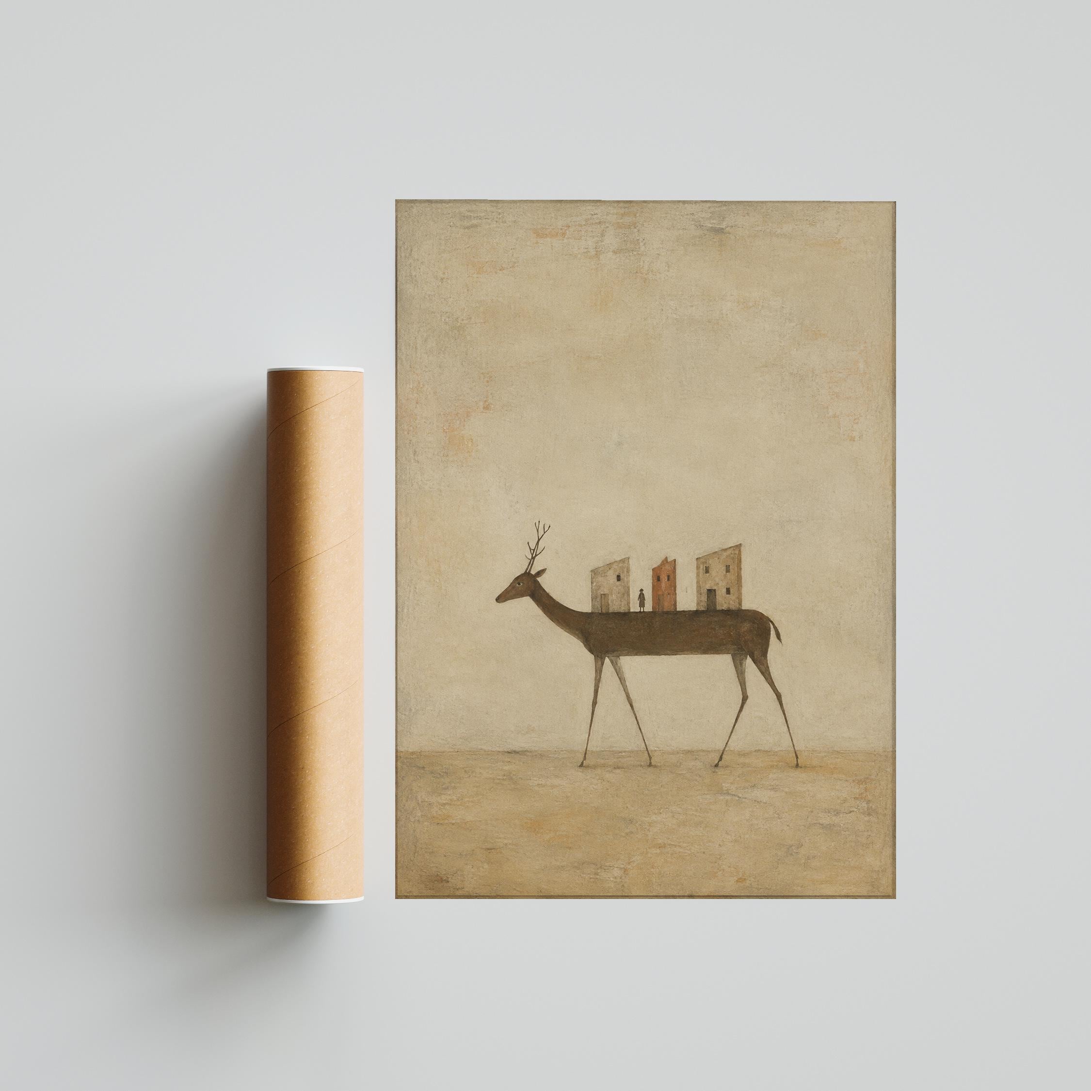 Deer Village Wall Art, Surreal Folk Animal Print, Desert Earth Tones – Calm Wall Art by Artsify thumbnail 5