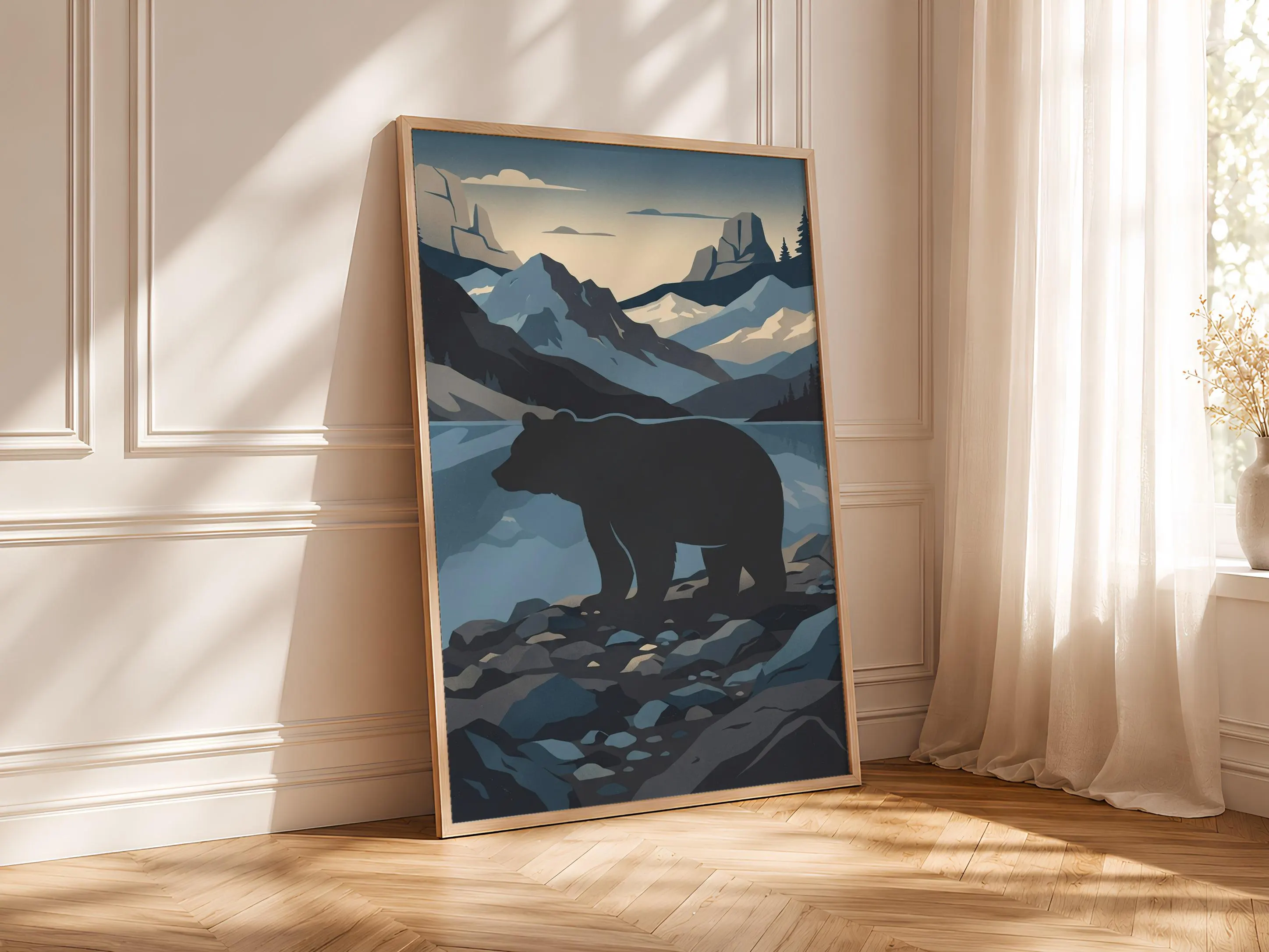 Vintage Bear Print, Retro Woodland Poster, Mountain Wall Art, Kids Room Decor, Housewarming Gift – Calm Wall Art by Artsify thumbnail 4