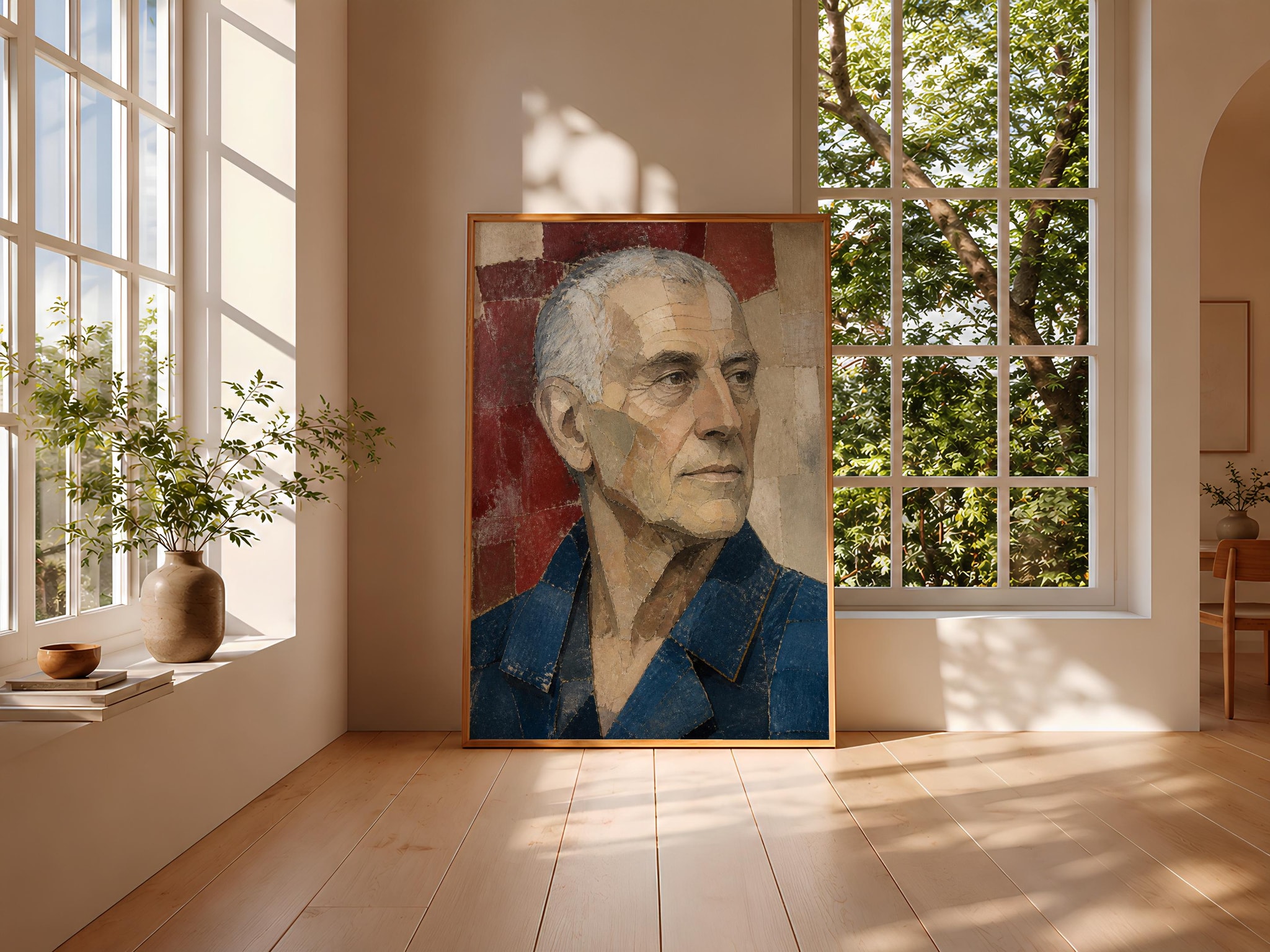 Cubist Man Portrait Print, Painted Paper Wall Art, Lapis Apricot Poster, Housewarming Gift – Calm Wall Art by Artsify thumbnail 3