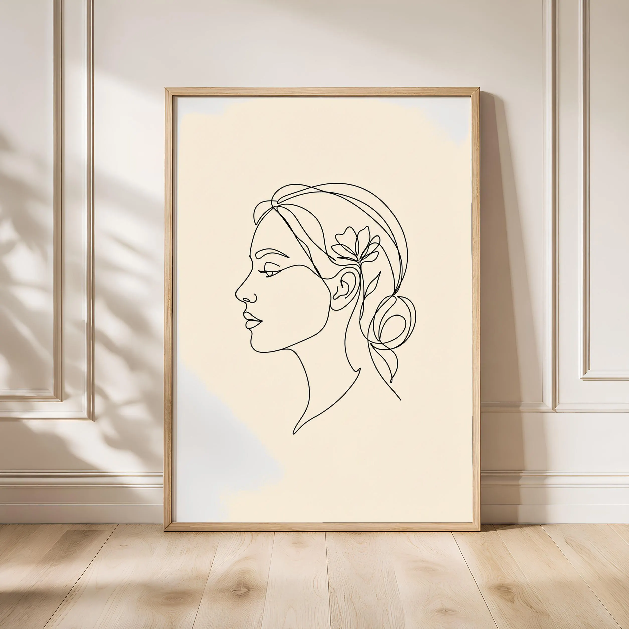 Line Art Face Print, Minimalist One Line Portrait Poster, Cream Wall Art, Modern Art Gift – Calm Wall Art by Artsify