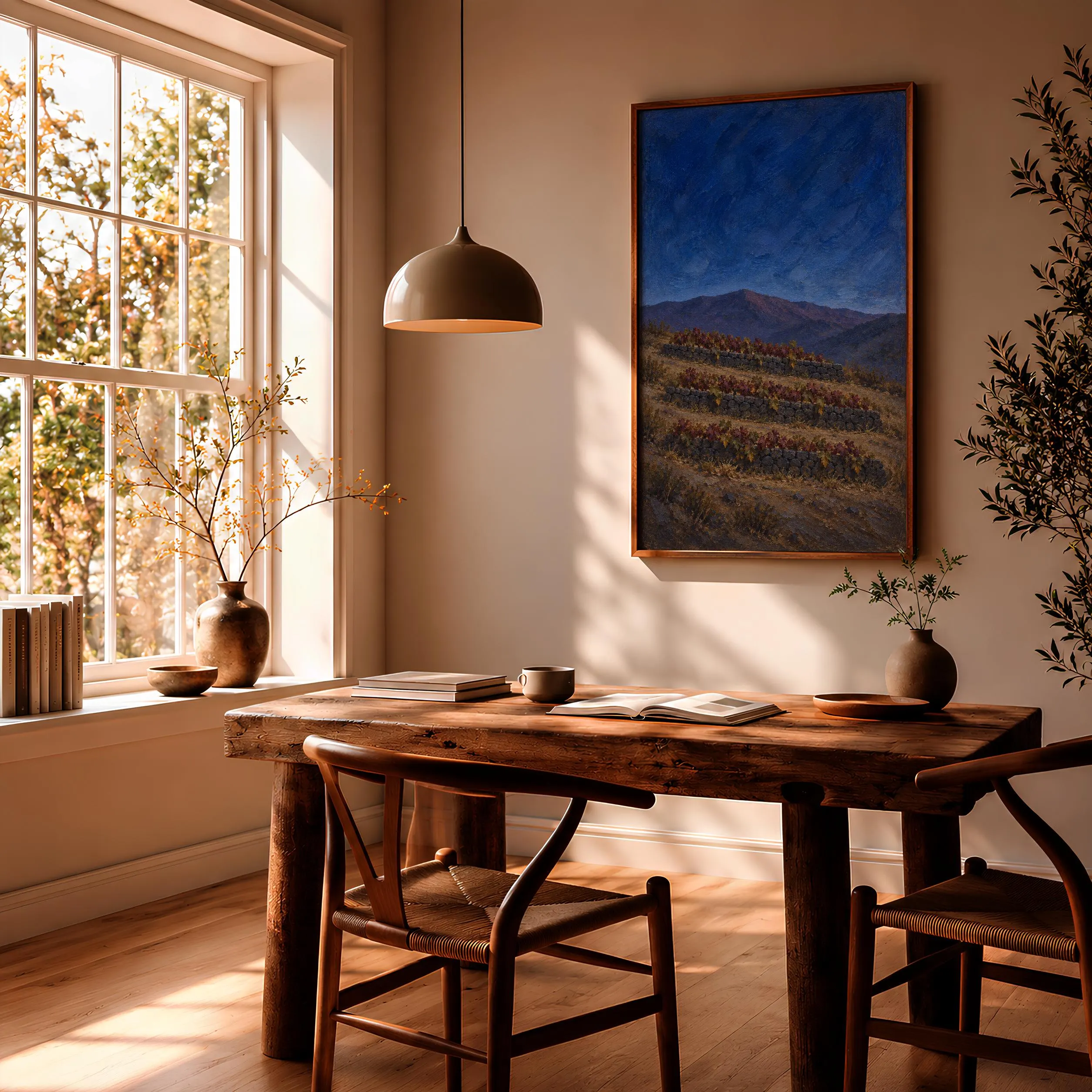 Vineyard Wall Art, Moody Blue Hour Oil Painting, Wine Cellar Decor – Calm Wall Art by Artsify thumbnail 2