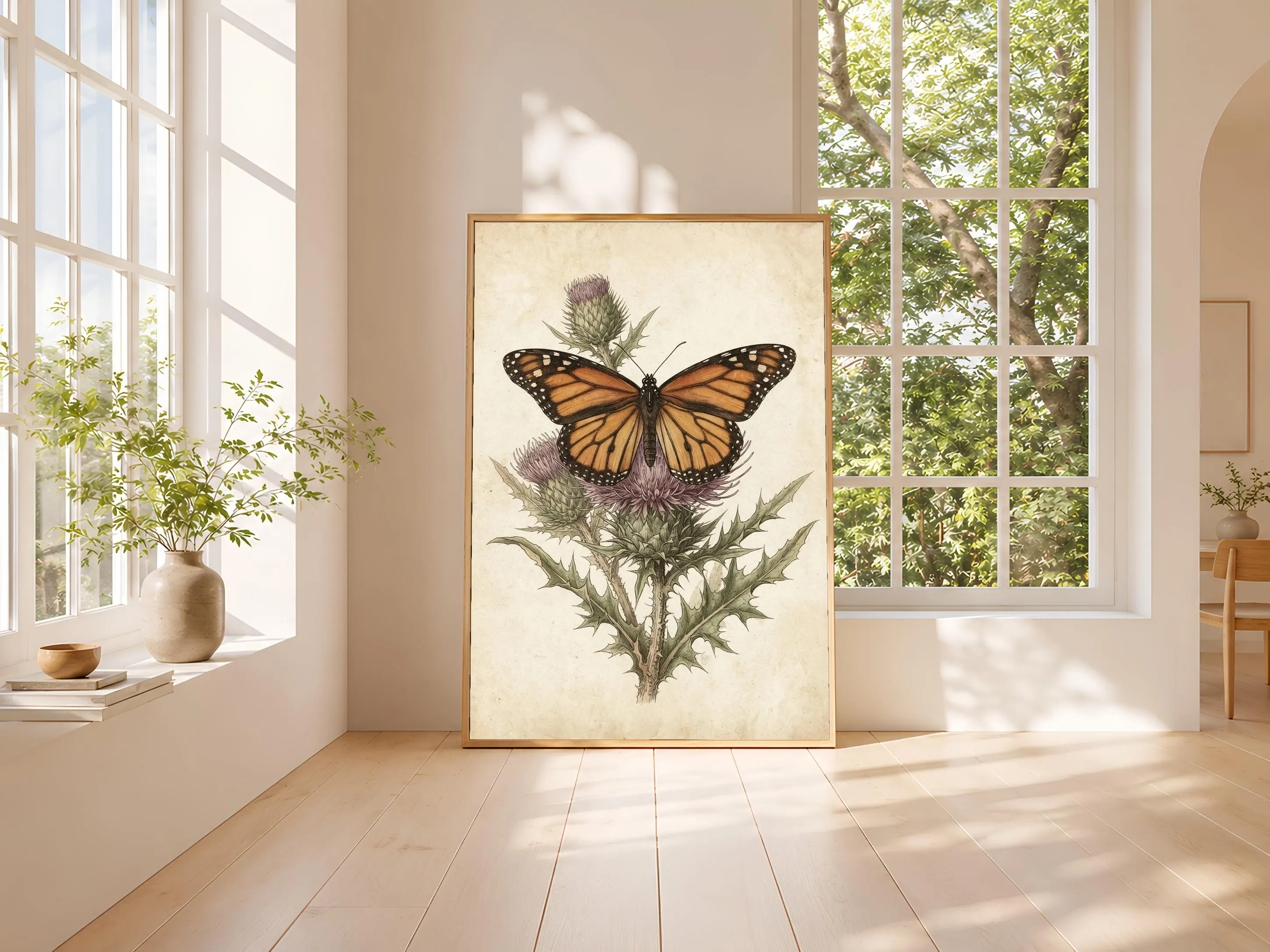 Monarch Butterfly Print, Vintage Botanical Poster, Orange Wall Art, Cottagecore Decor, Housewarming Gift – Calm Wall Art by Artsify thumbnail 3