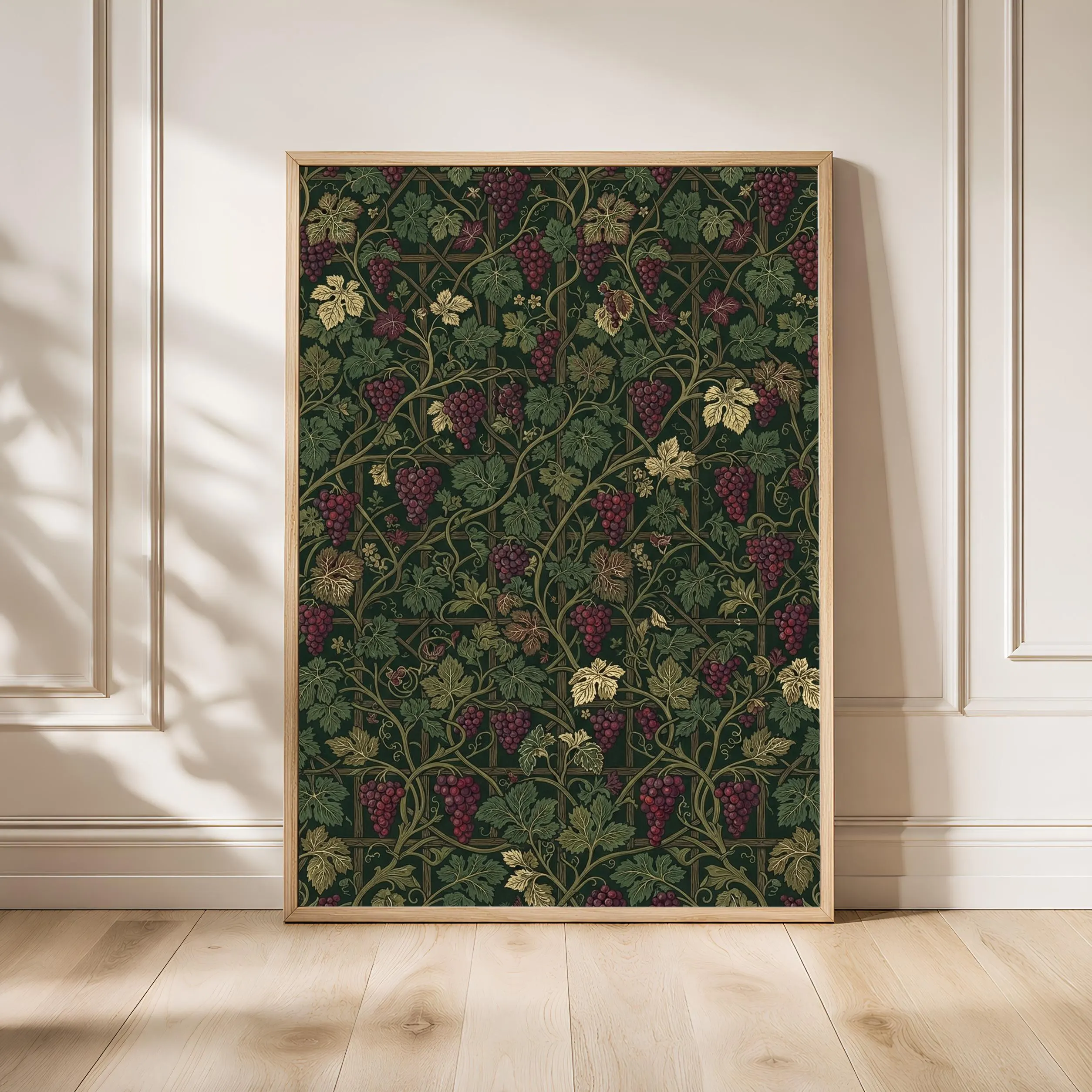William Morris Style Print, Arts and Crafts Grapevine Poster, Burgundy Trellis Wall Art, Kitchen Decor, Housewarming Gift – Calm Wall Art by Artsify