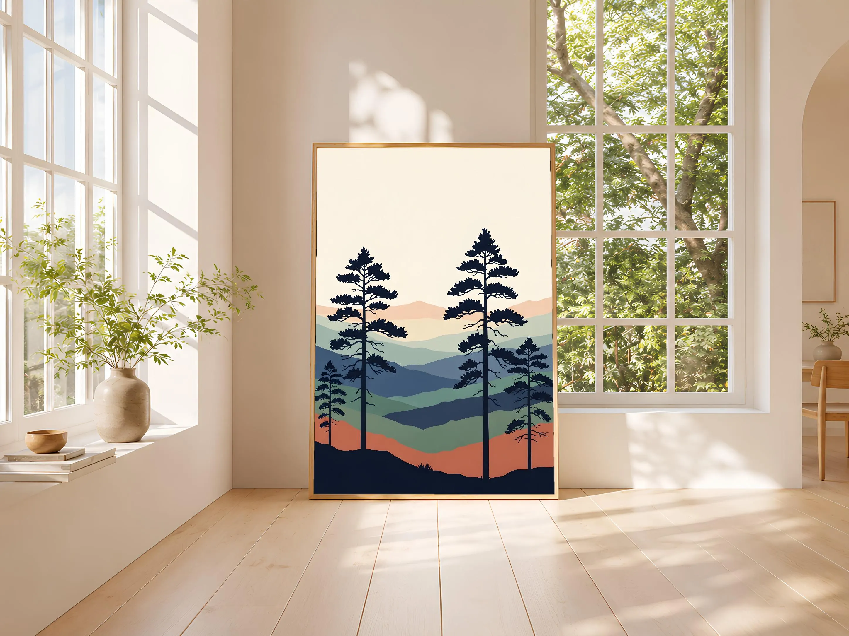 Vintage Japanese Mountain Poster, Misty Pine Forest Wall Art, Woodblock Style Print, Zen Nature Decor, A1/A2/A3/A4, Housewarming Gift – Calm Wall Art by Artsify thumbnail 3
