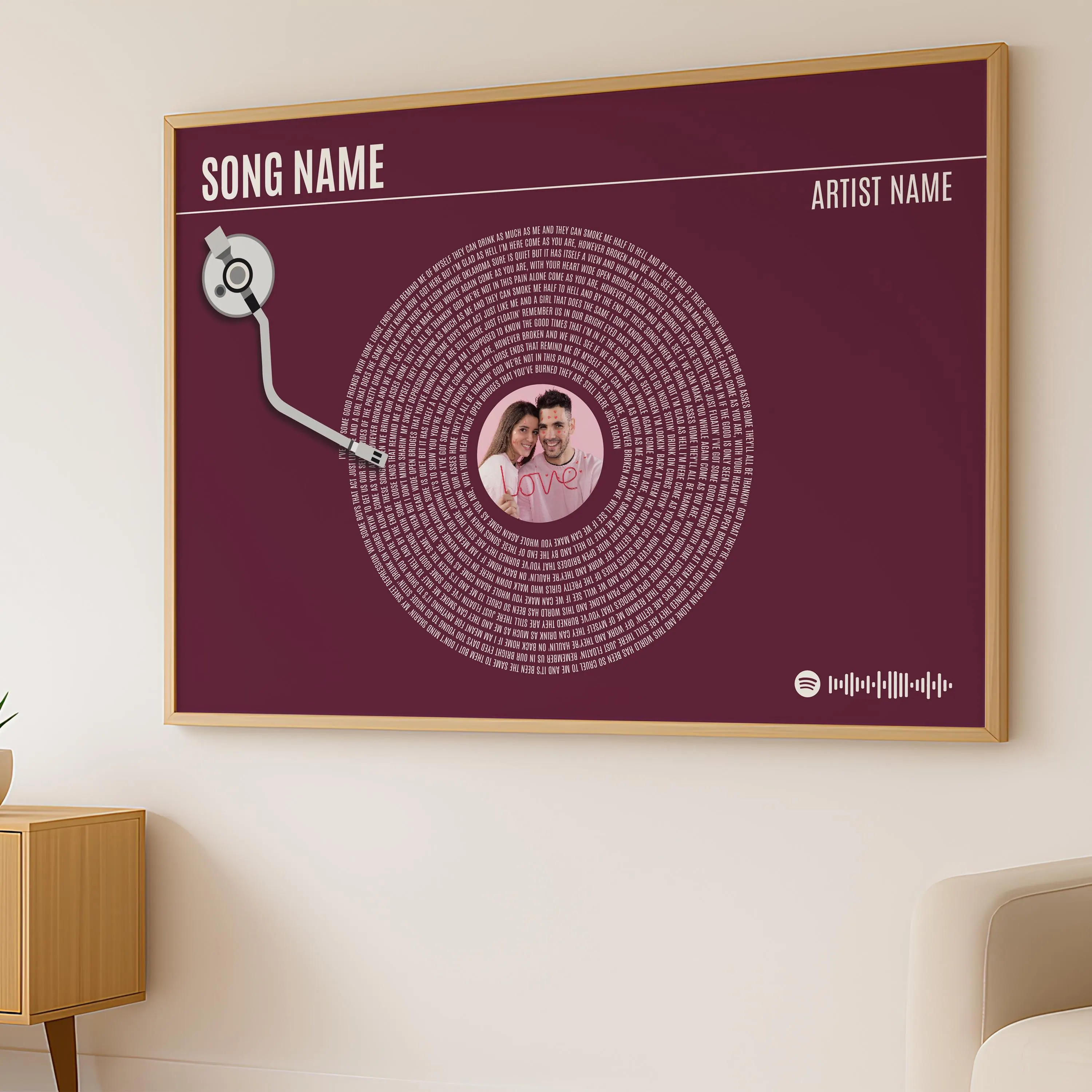 Custom Vinyl Lyrics Print, Personalised Music Poster, Customizable Music Gift, Anniversary Gift, Wedding Song Dance, Valentine's Gift – Calm Wall Art by Artsify thumbnail 3