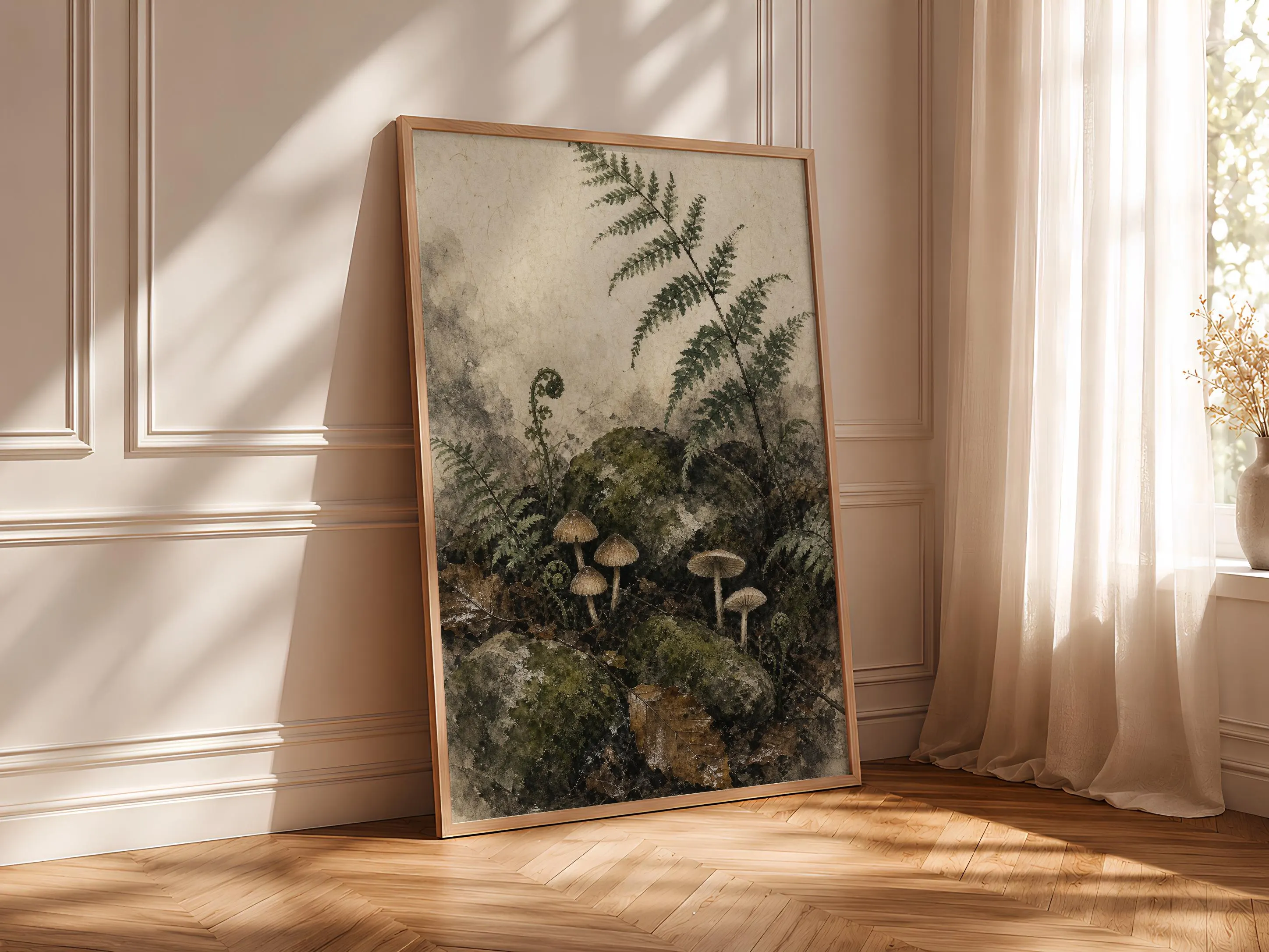 Japanese Mushroom Print, Fern Botanical Wall Art, Sumi E Woodland Poster, Cottagecore Japandi Decor, Housewarming Gift – Calm Wall Art by Artsify thumbnail 4