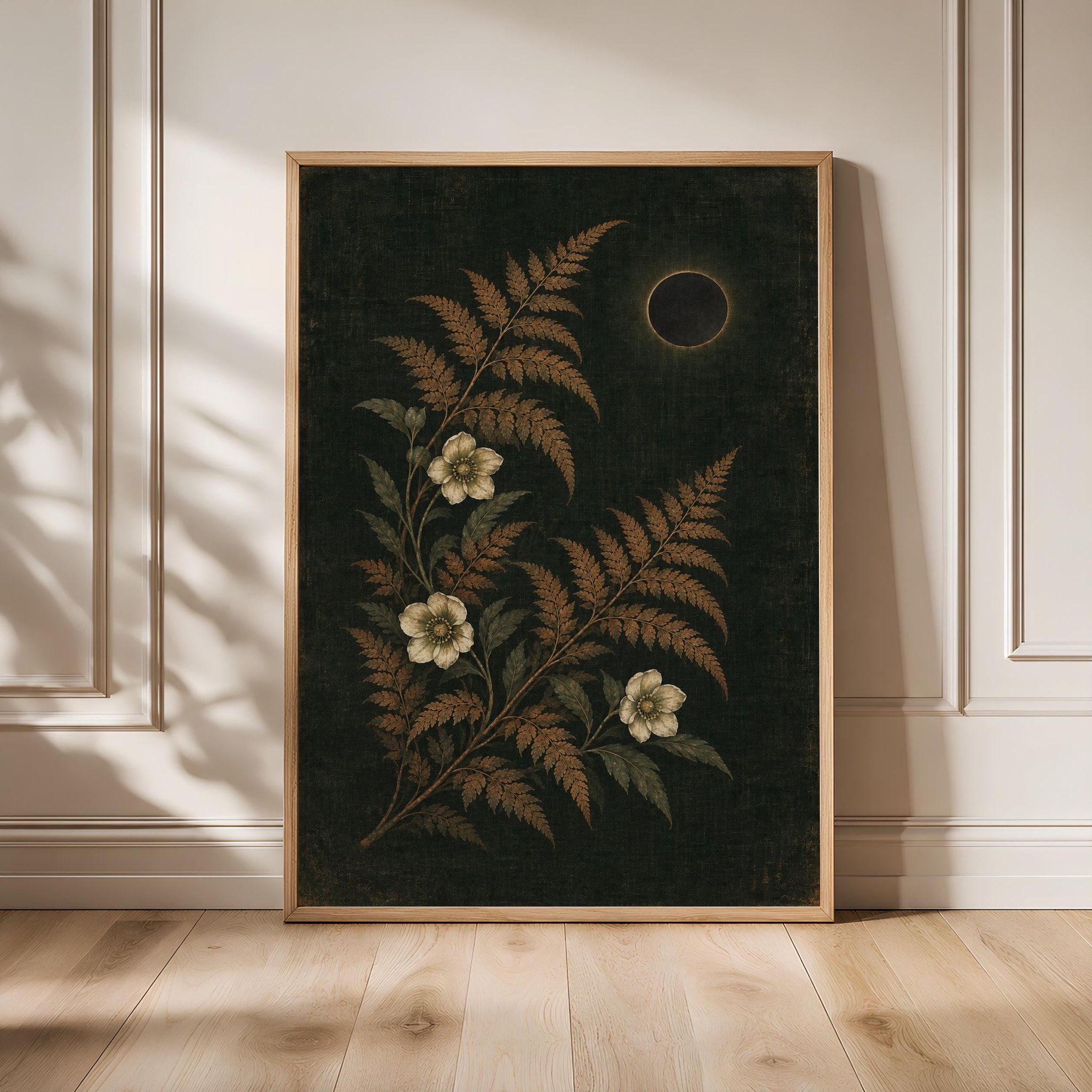 Copper Fern Eclipse Wall Art, Dark Green Arts and Crafts Botanical Print – Calm Wall Art by Artsify