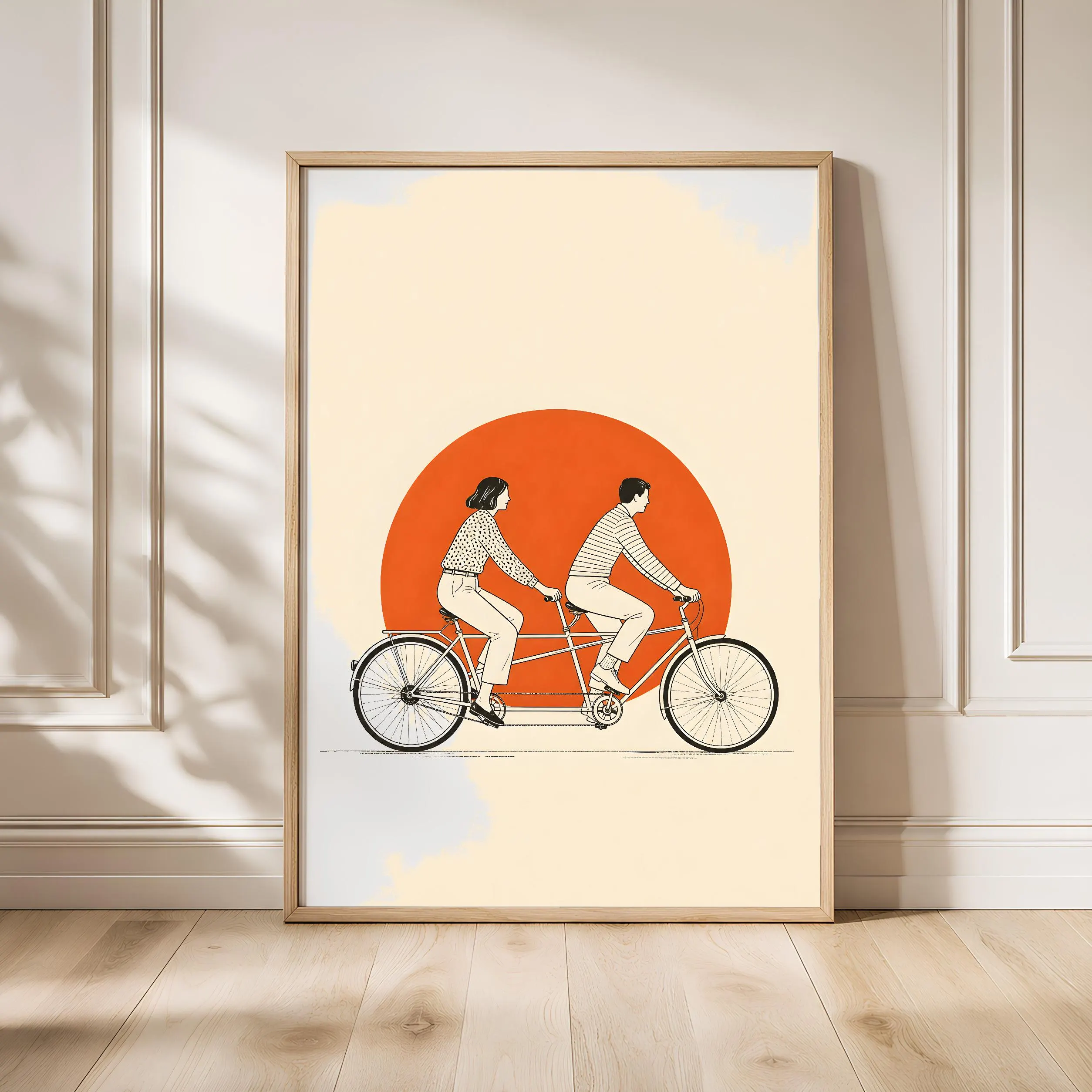Tandem Bicycle Print, Mid Century Couple Wall Art, Minimalist Line Art Poster, Anniversary Gift, Housewarming Gift – Calm Wall Art by Artsify