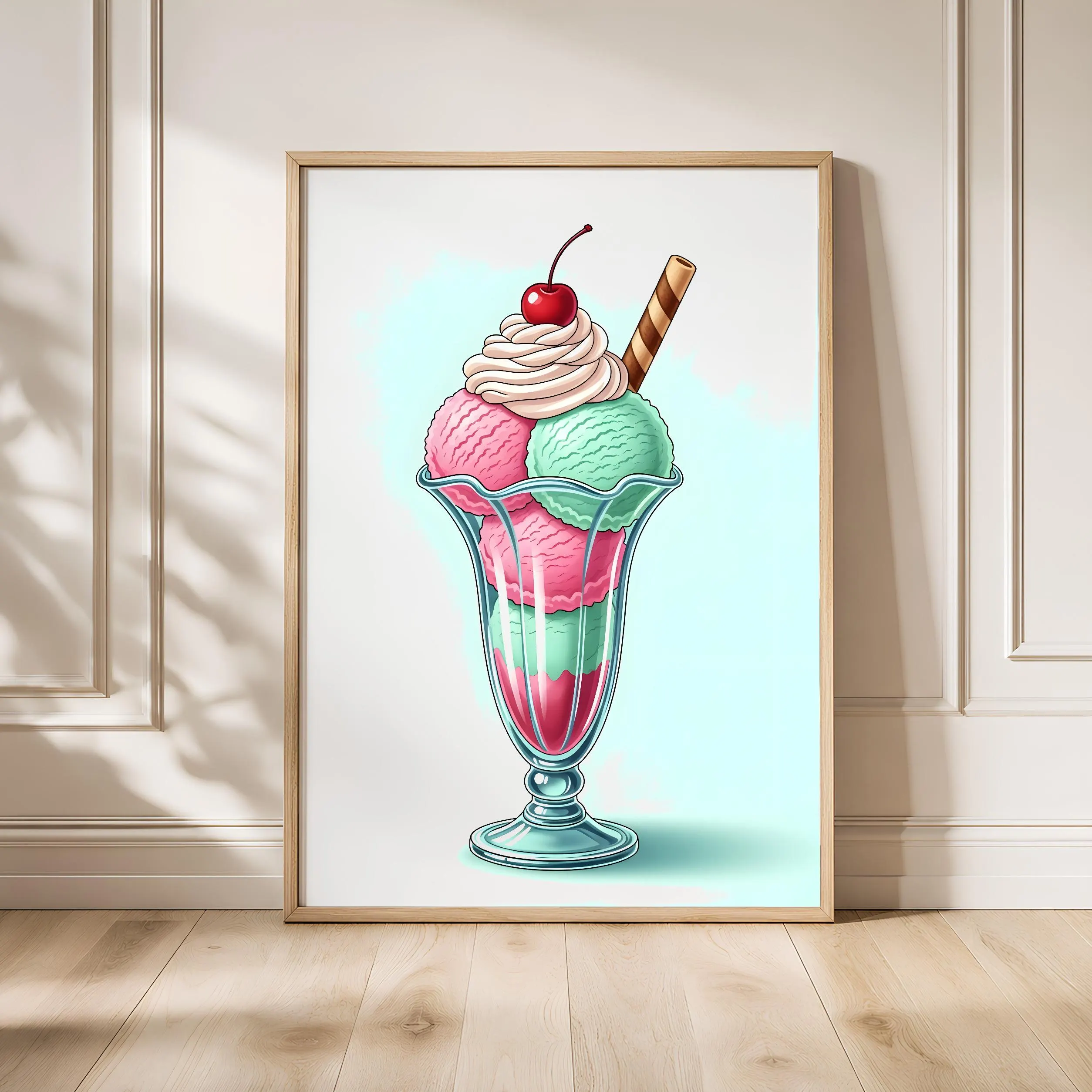 Retro Ice Cream Sundae Print, Vintage Soda Fountain Poster, 1950s Kitchen Wall Art, Foodie Gift, Housewarming Gift – Calm Wall Art by Artsify
