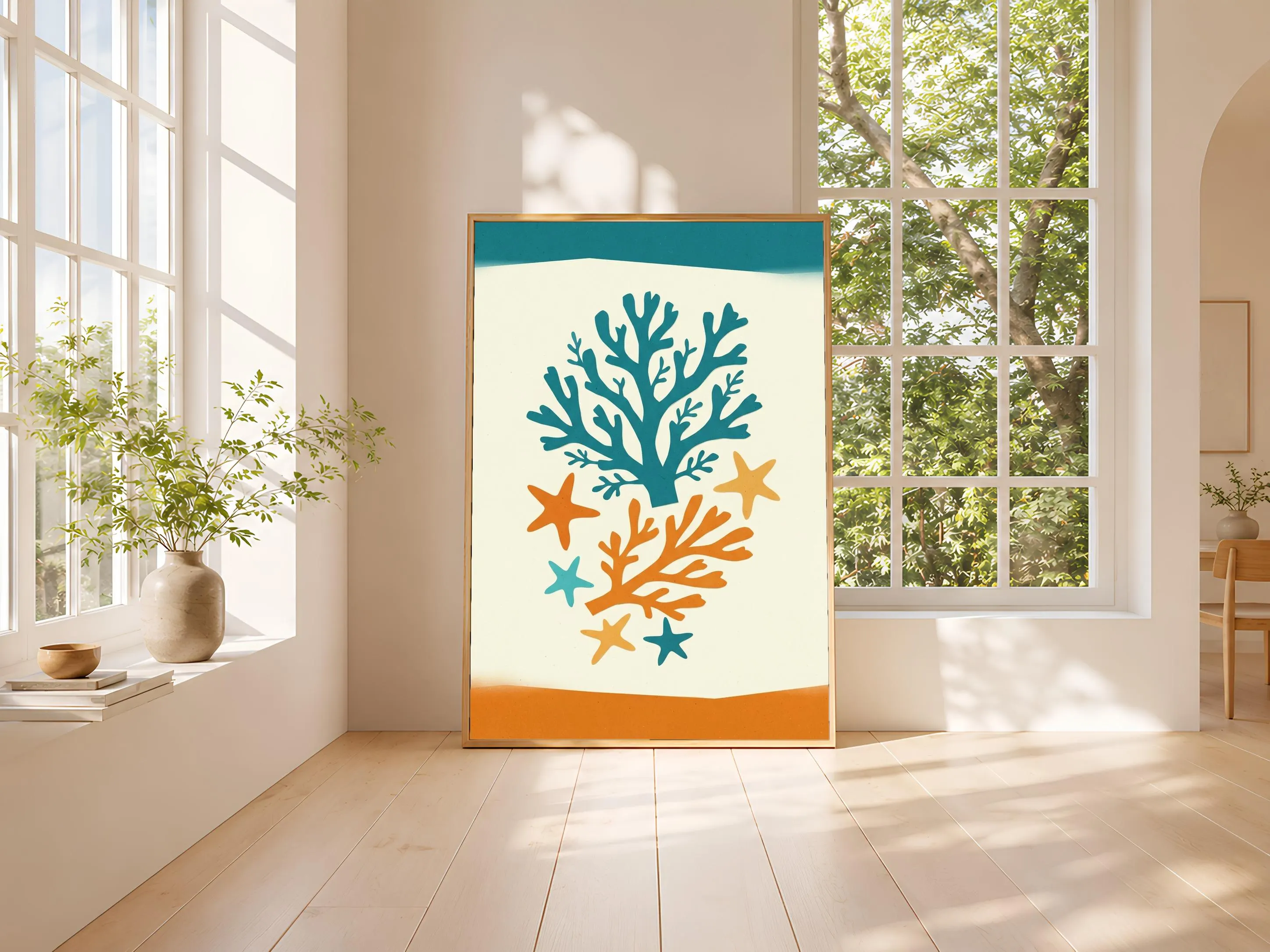 Matisse Style Wall Art, Coral Reef Collage Poster, Ocean Cut Paper Print, Bathroom Decor, Housewarming Gift – Calm Wall Art by Artsify thumbnail 3