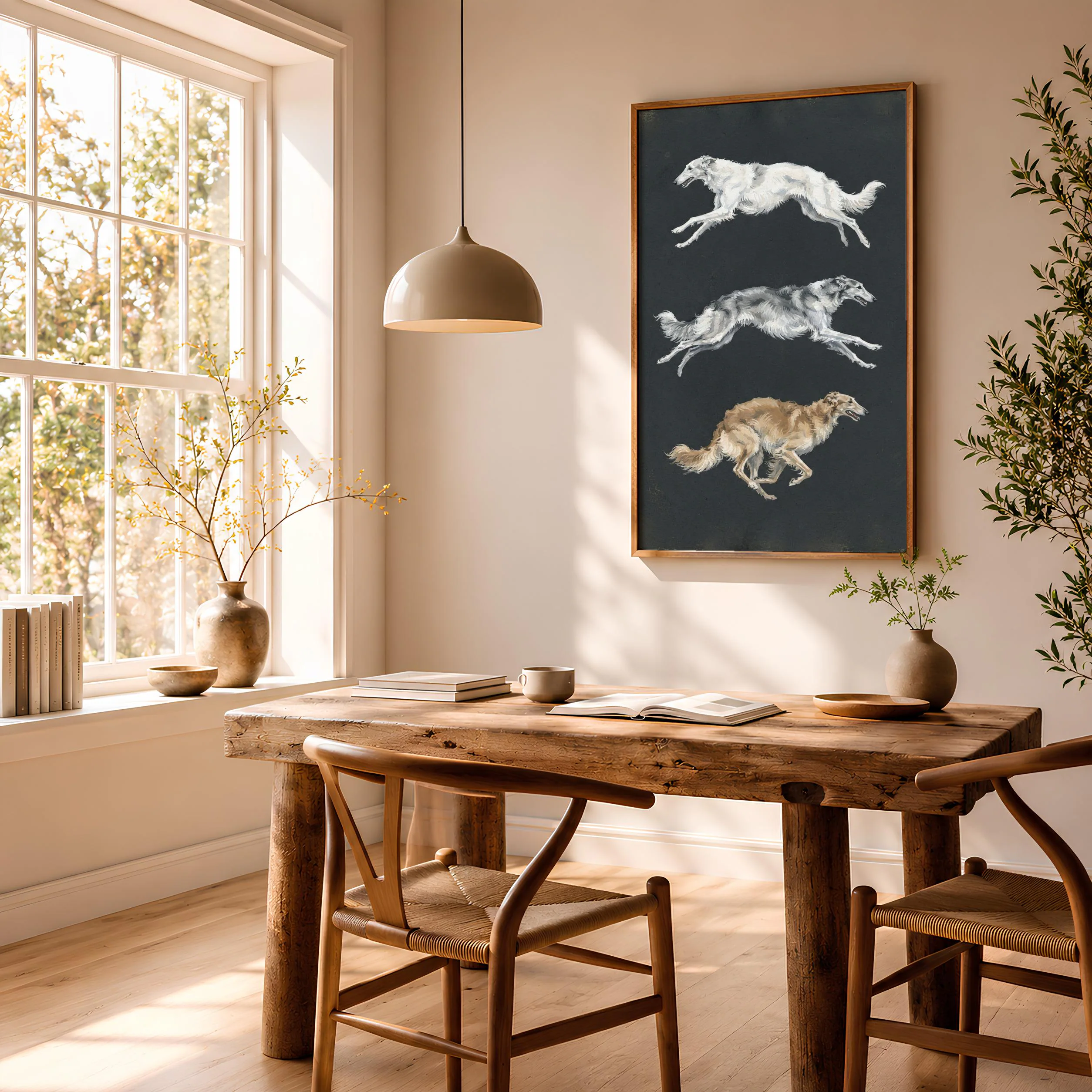 Borzoi Wall Art, Charcoal Minimalist Dog Painting, Vintage Sighthound Print, Housewarming Gift – Calm Wall Art by Artsify thumbnail 2
