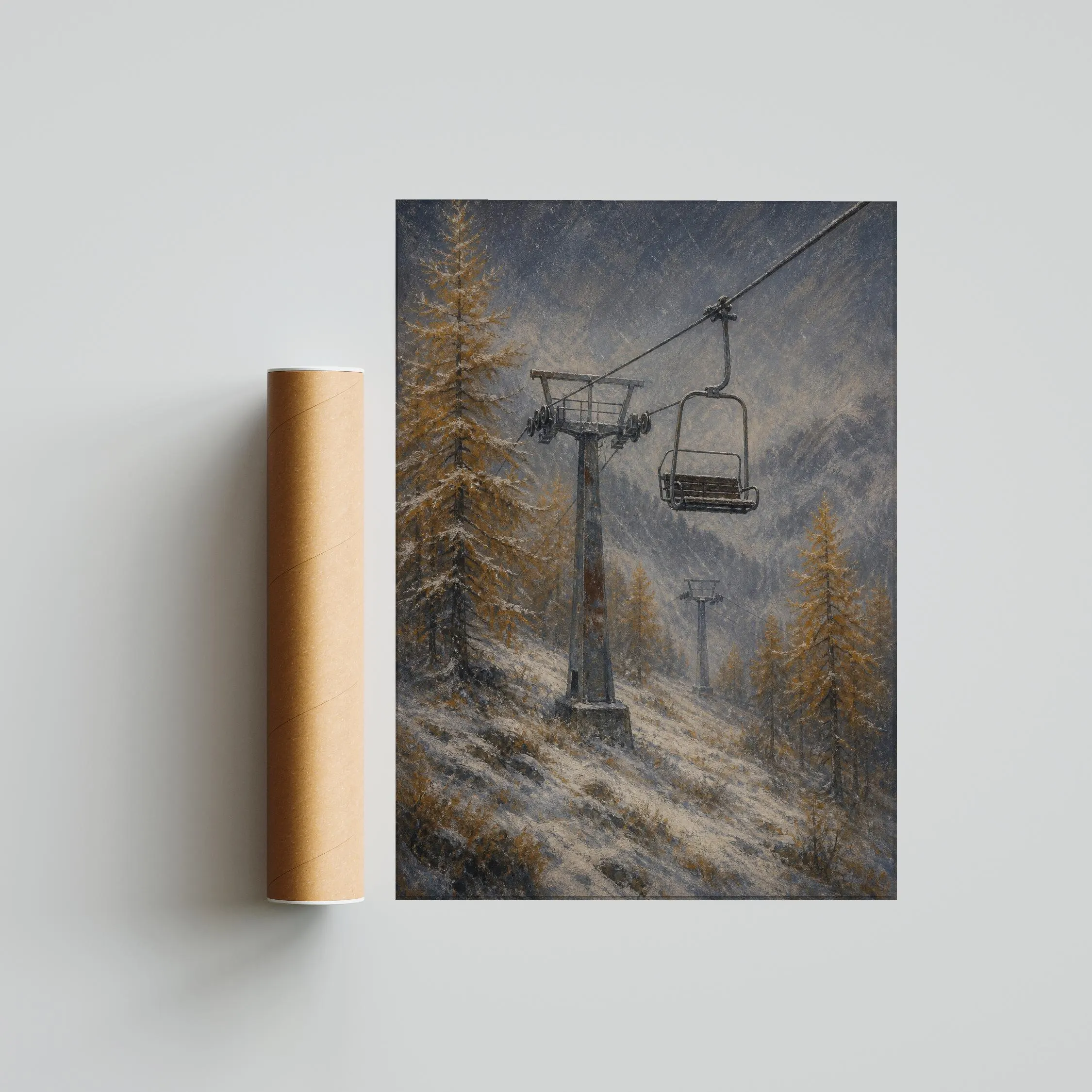 Chairlift Painting Print, Retro Ski Wall Art, Alpine Winter Poster, Mountain Lodge Decor, Housewarming Gift – Calm Wall Art by Artsify thumbnail 5
