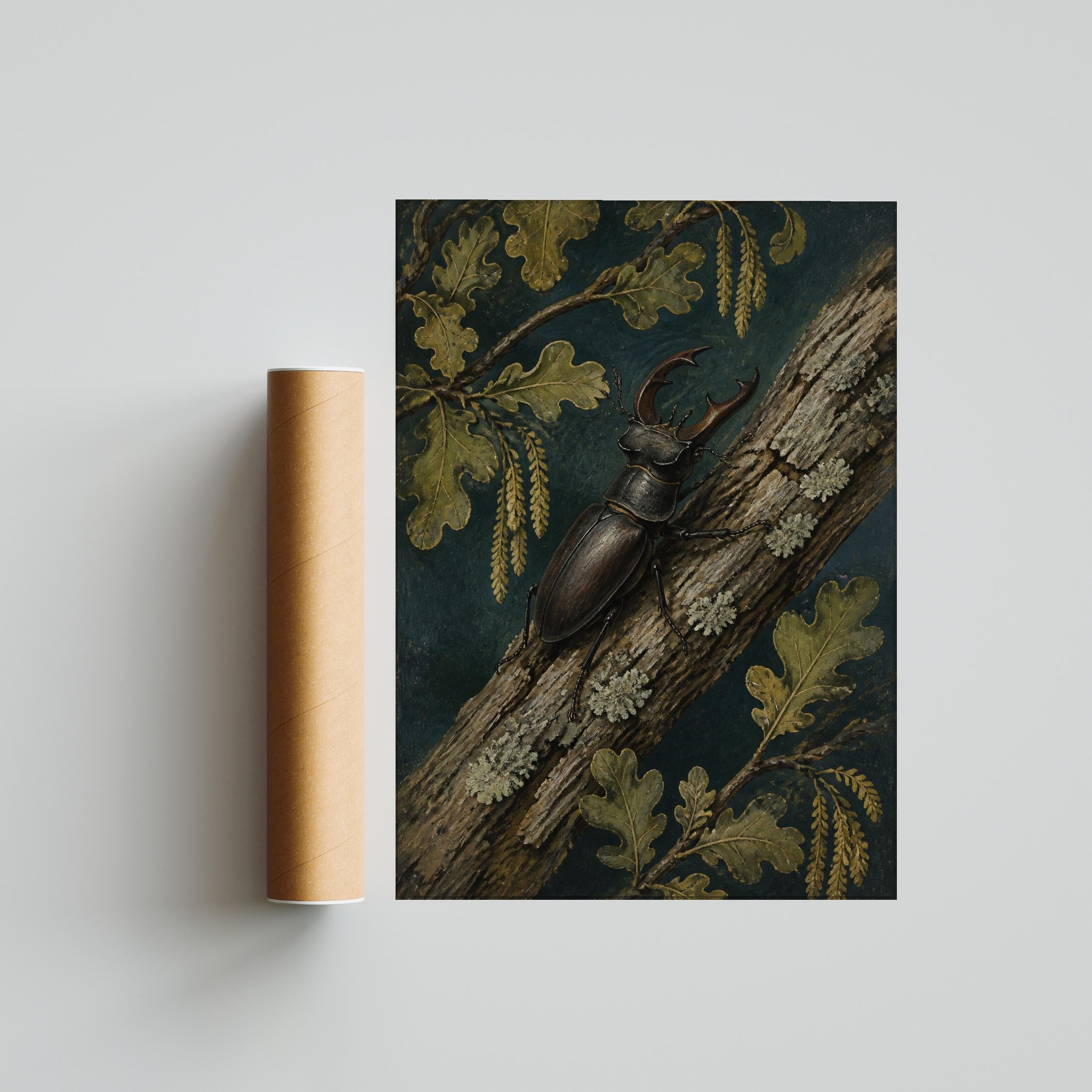 Stag Beetle Wall Art, Vintage Naturalist Illustration, Dark Teal Woodland Decor Print – Calm Wall Art by Artsify thumbnail 5