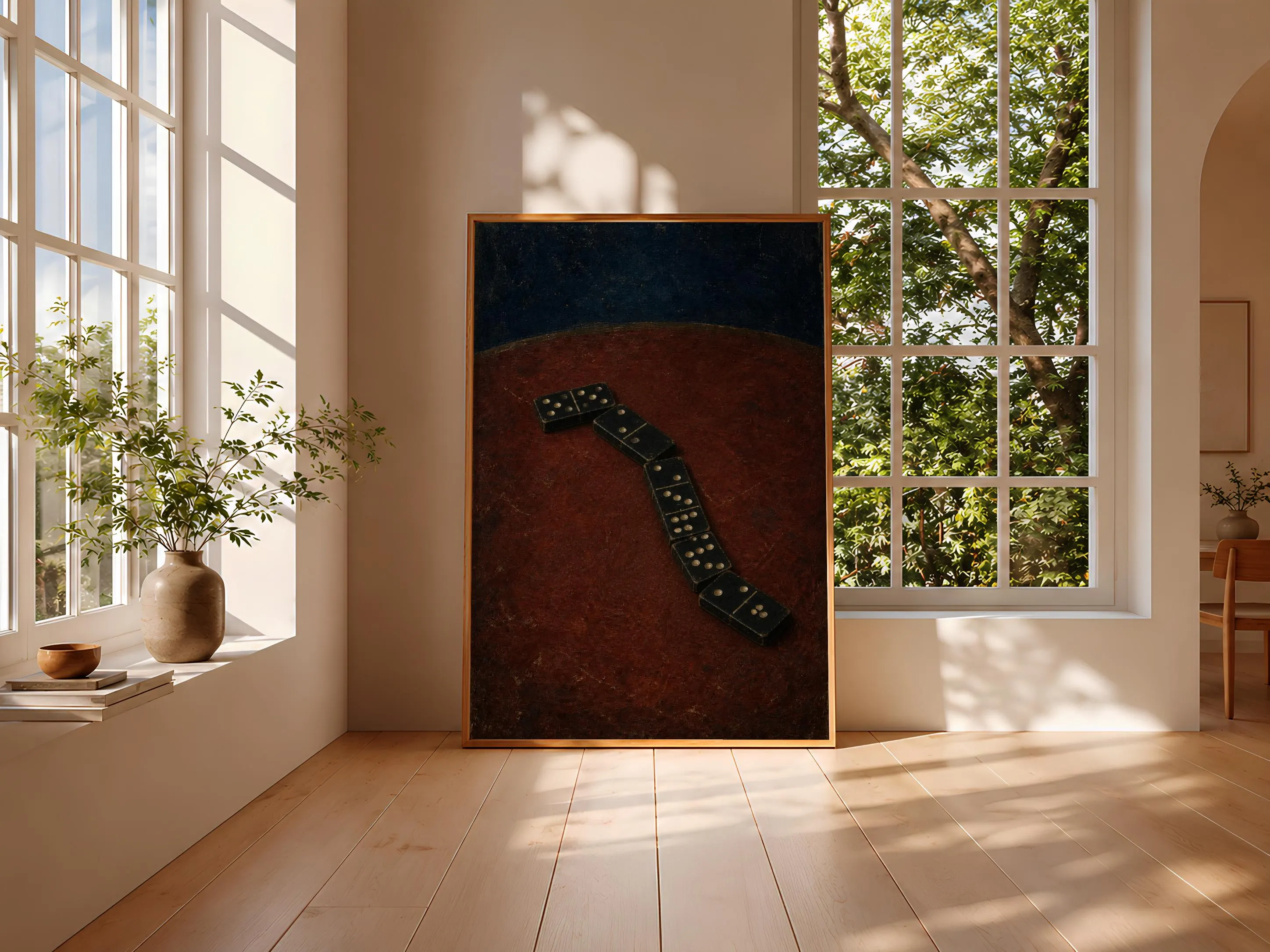 Domino Wall Art, Minimalist Still Life Painting, Deep Red and Navy Game Room Print – Calm Wall Art by Artsify thumbnail 3