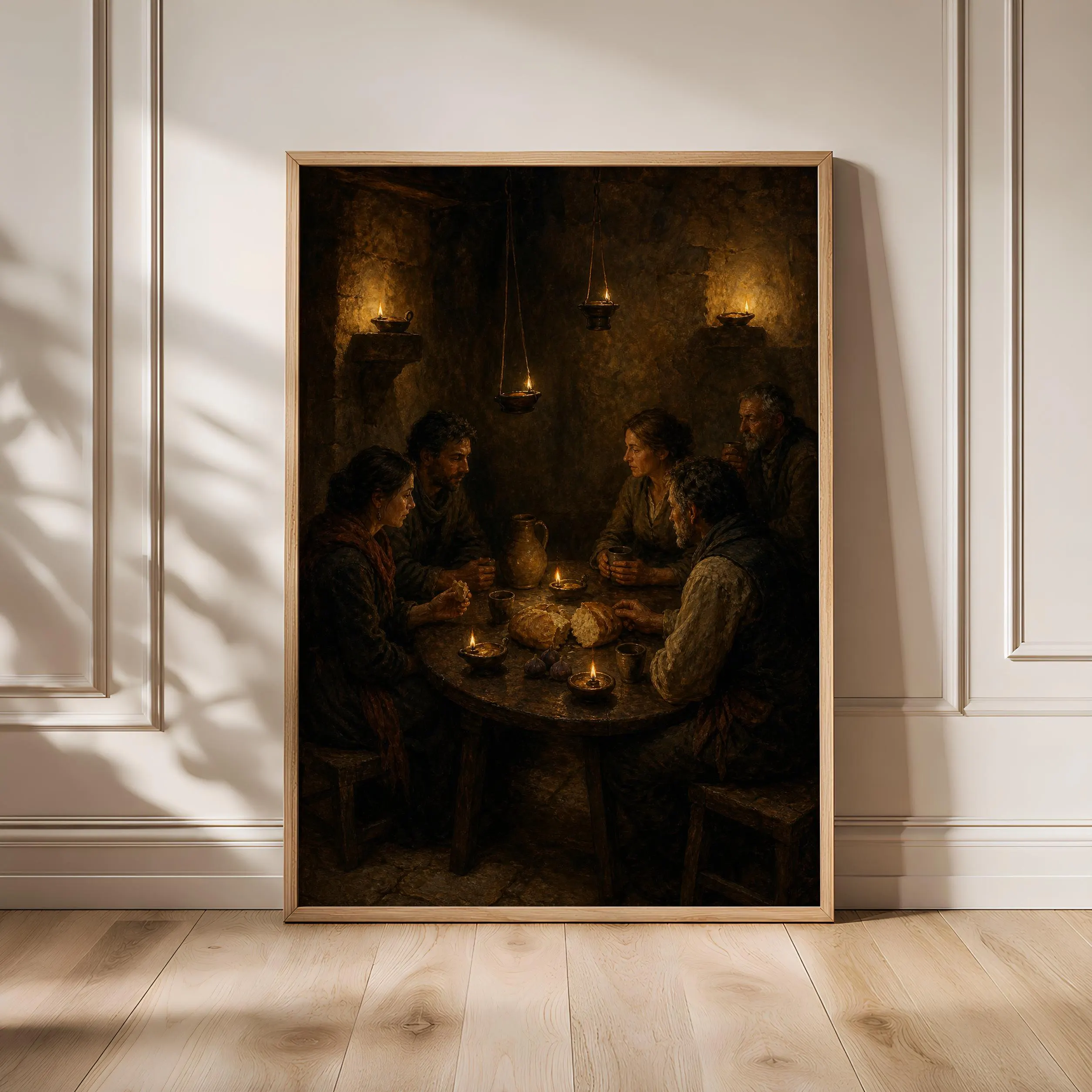 Sacred Supper Wall Art, Old Master Dining Room Painting, Warm Candlelight Print – Calm Wall Art by Artsify