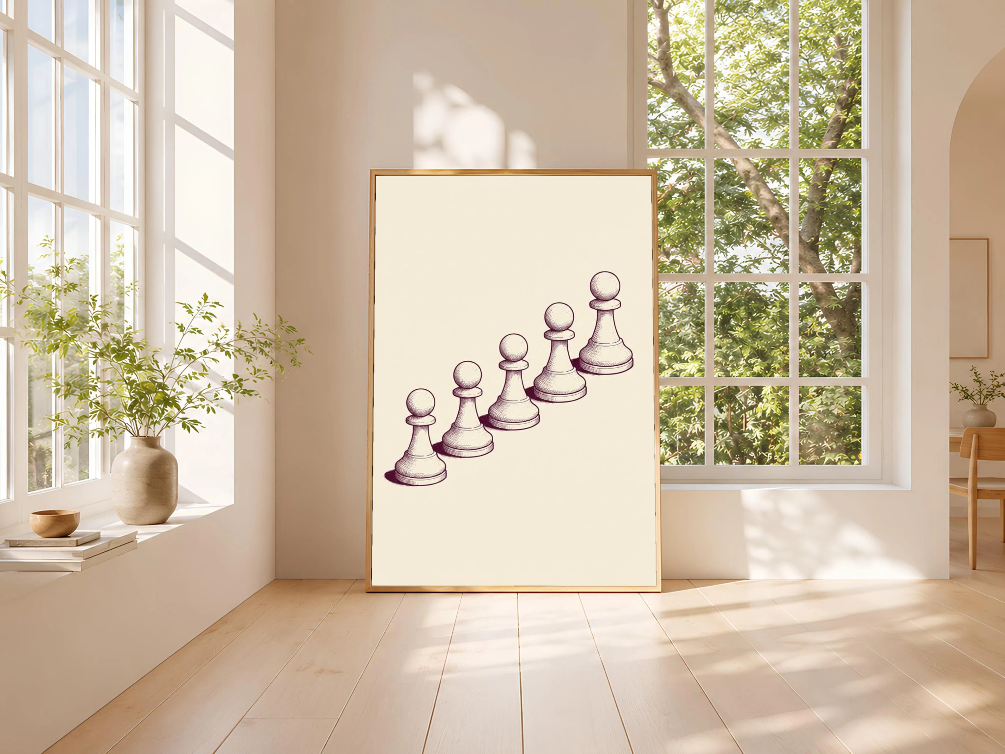 Chess Pawns Line Art Print, Ink Sketch, Game Room Poster, Study Decor, Chess Lover Gift – Calm Wall Art by Artsify thumbnail 3