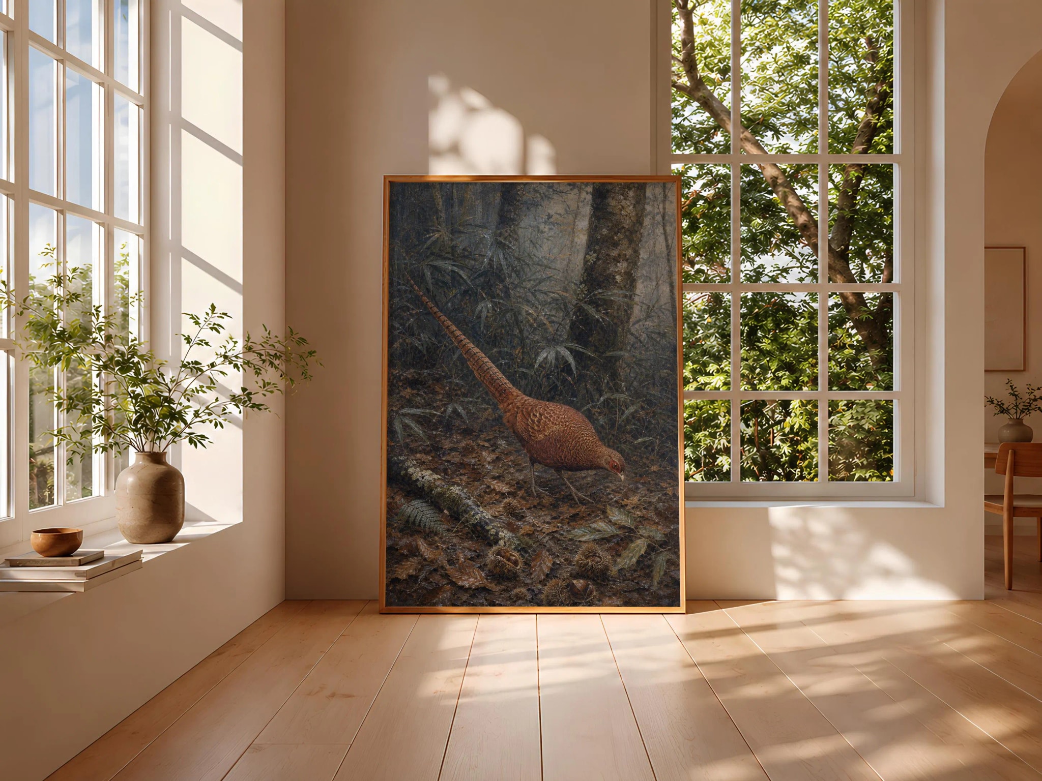 Copper Pheasant Painting Print, Japanese Wildlife Wall Art, Bamboo Forest Poster, Woodland Nature Decor, Housewarming Gift – Calm Wall Art by Artsify thumbnail 3