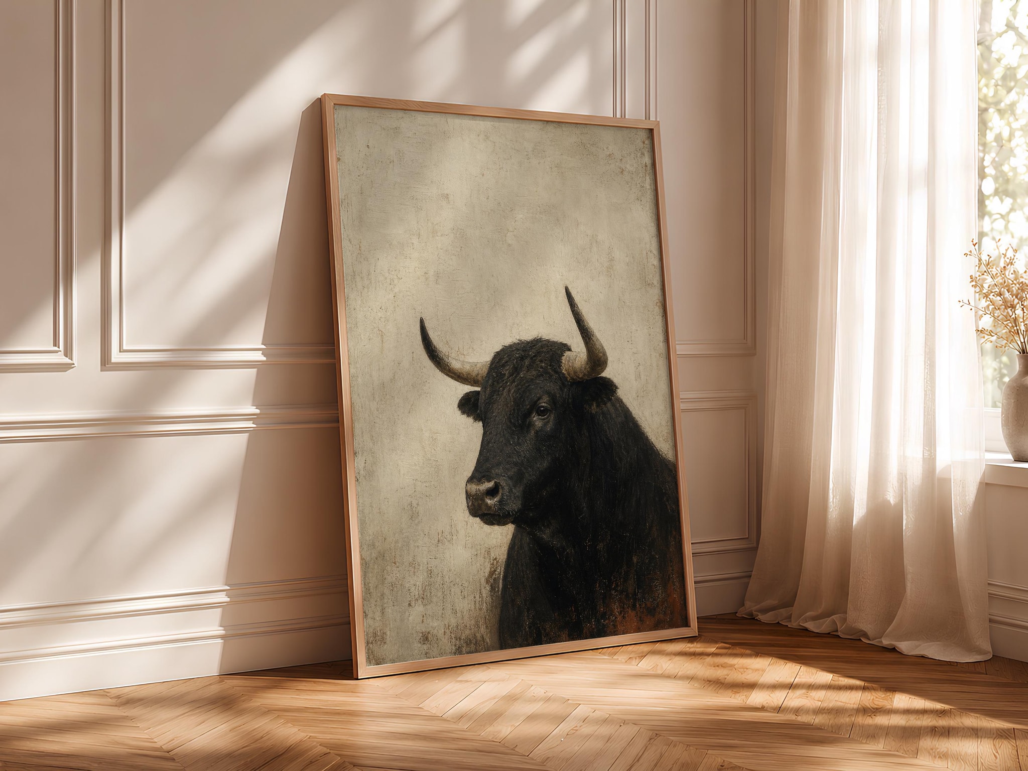 Iberian Bull Painting Print, Spanish Wildlife Wall Art, Rustic Animal Poster, Vintage Farmhouse Decor, Housewarming Gift – Calm Wall Art by Artsify thumbnail 4